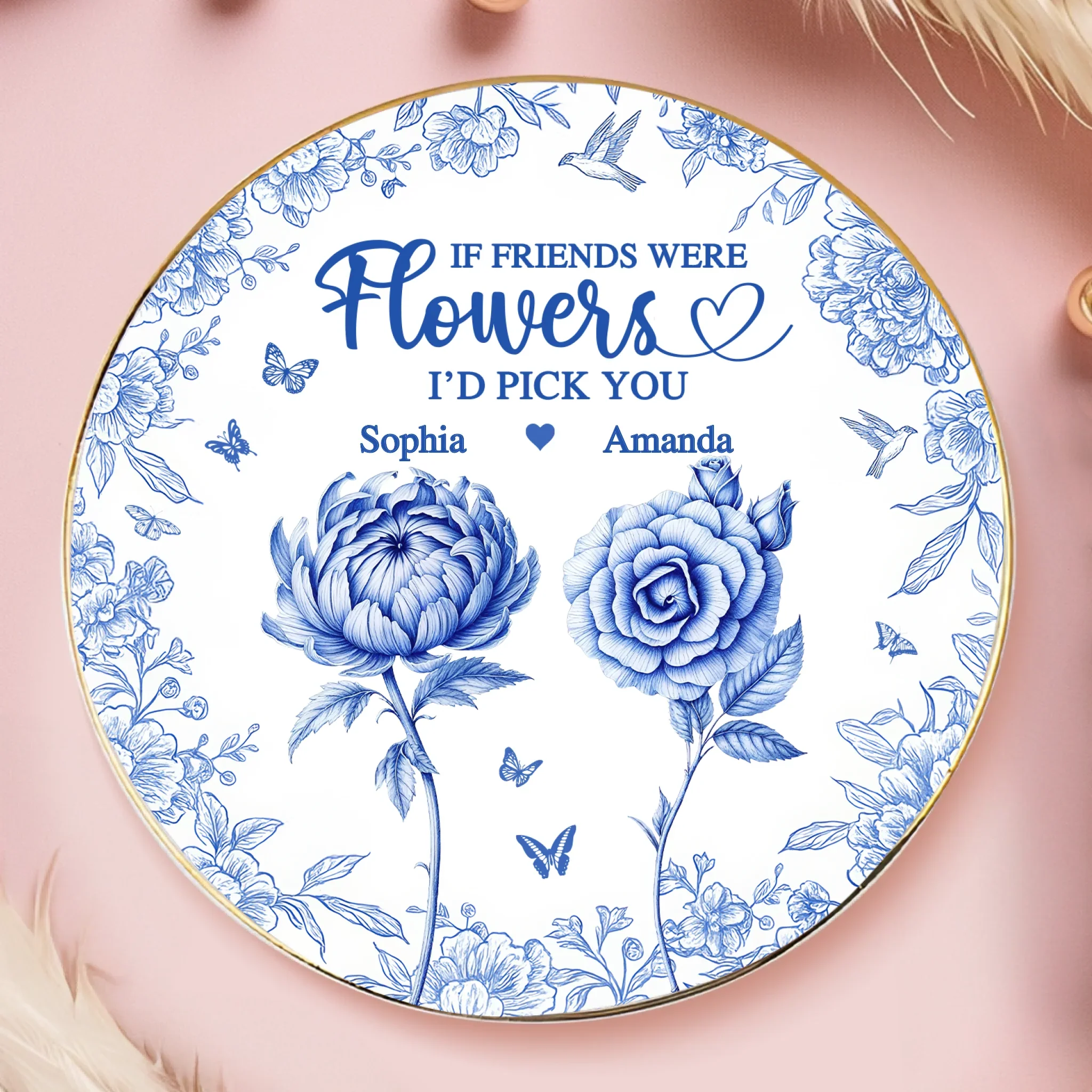 Custom Full-Print Round Jewelry Dish - Personalized Best Friend Birthday Gifts For Women - Friendship Grows Stronger With Time - Image 2