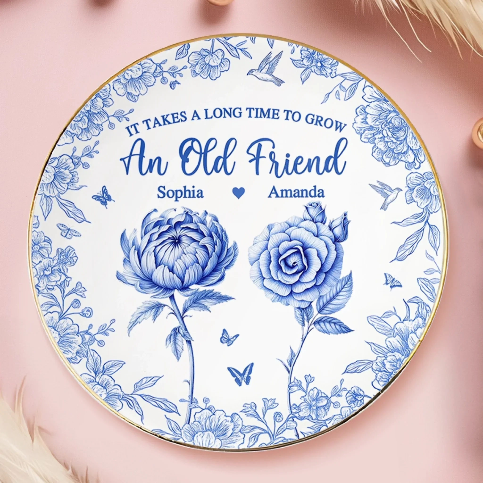 Custom Full-Print Round Jewelry Dish - Personalized Best Friend Birthday Gifts For Women - Friendship Grows Stronger With Time - Image 3