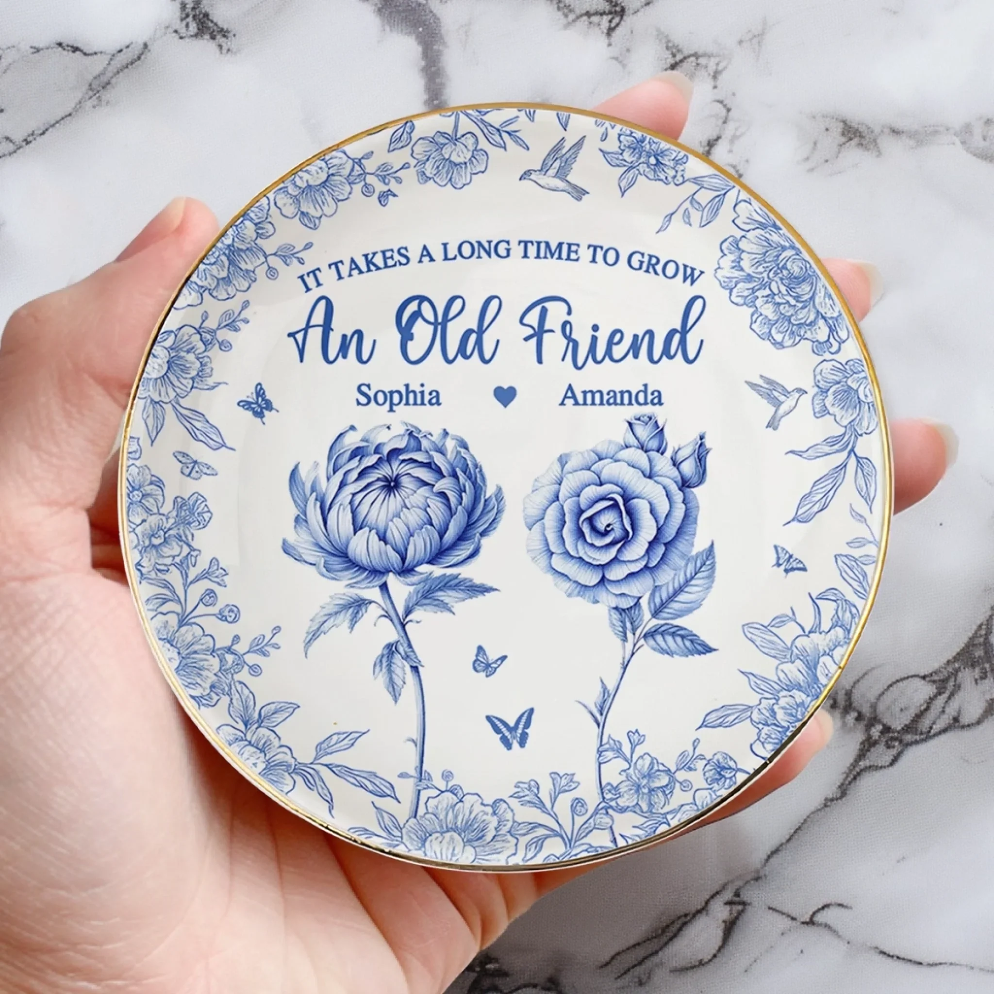 Custom Full-Print Round Jewelry Dish - Personalized Best Friend Birthday Gifts For Women - Friendship Grows Stronger With Time - Image 4