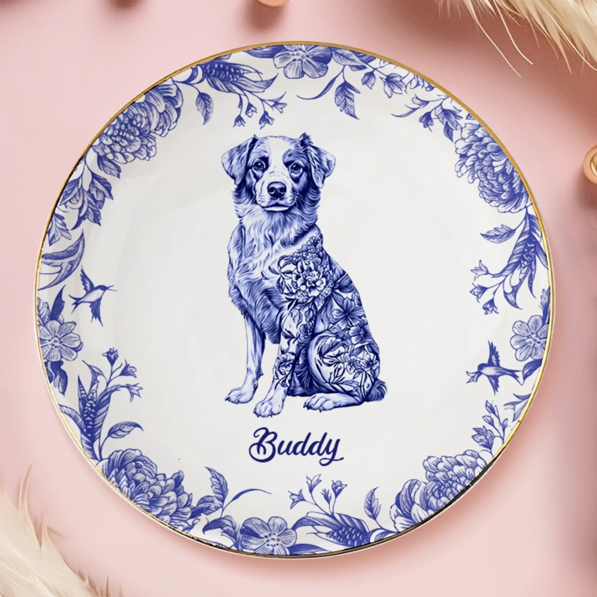Custom Full-Print Round Jewelry Dish - Personalized Father's Day Birthday Gifts For Dog Cat Lovers, Dog Dad And Mom, Cat Owners - Floral Soul, Furry Heart