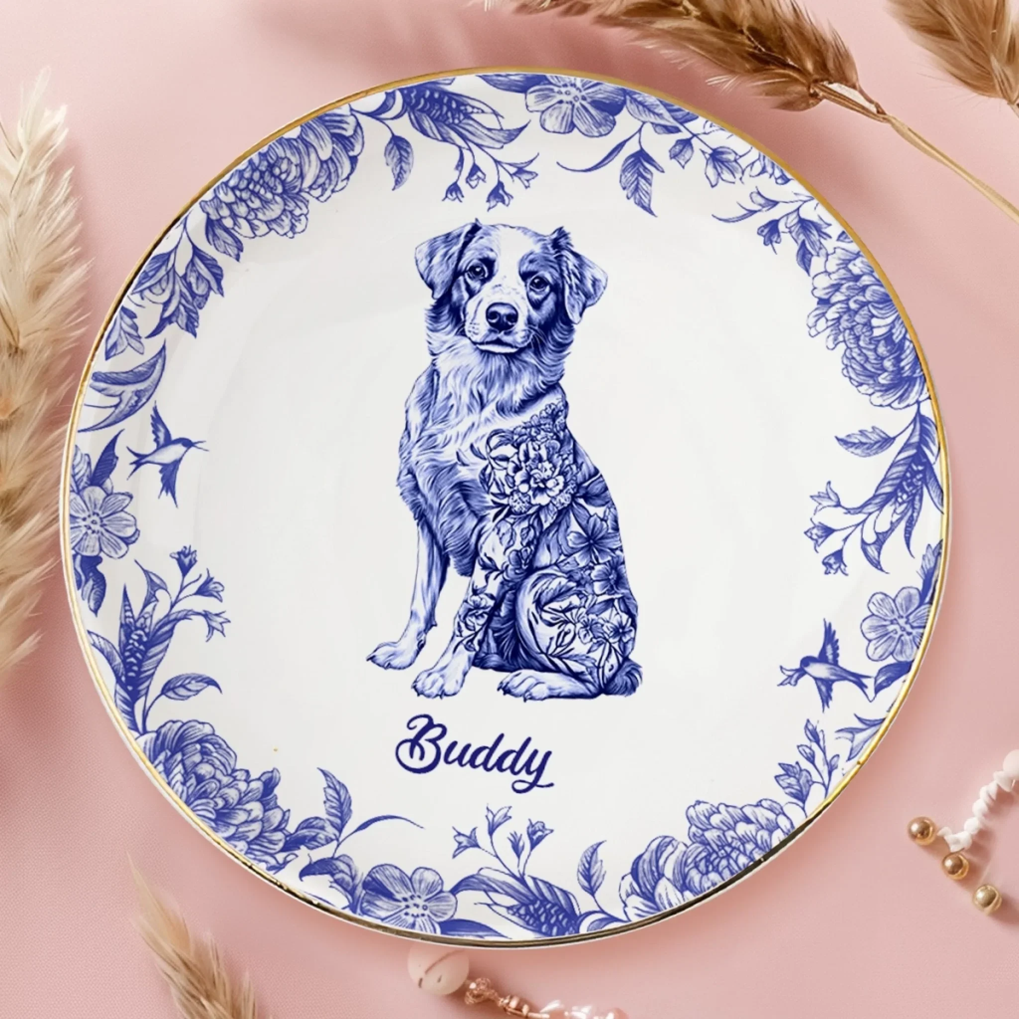 Custom Full-Print Round Jewelry Dish - Personalized Father's Day Birthday Gifts For Dog Cat Lovers, Dog Dad And Mom, Cat Owners - Floral Soul, Furry Heart - Image 3