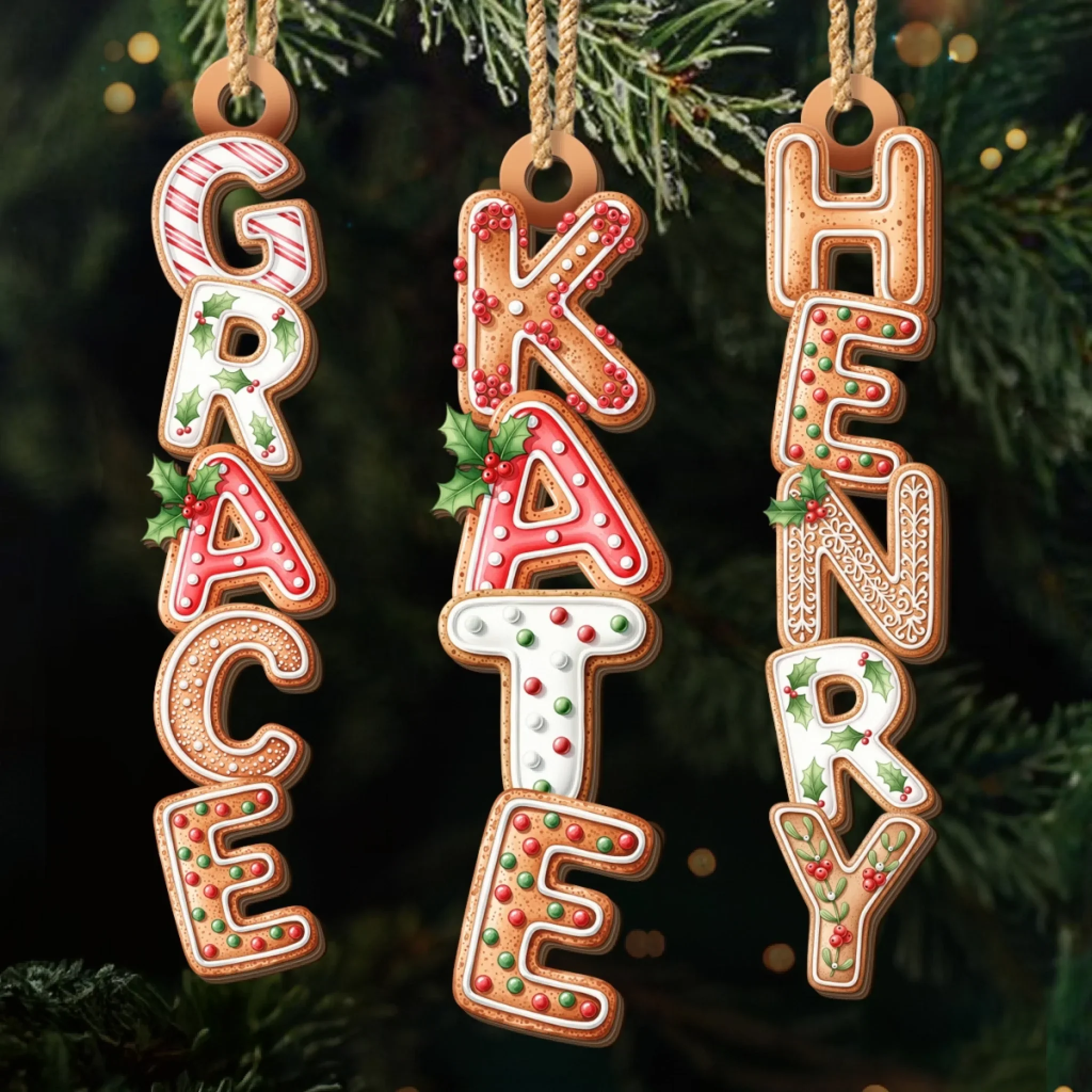 Custom Gingerbread Letter Wooden Ornament - Personalized Christmas Birthday Gifts For Mom, Dad, Brother, Sister, Kids - Our Chaos Our Comfort Zone