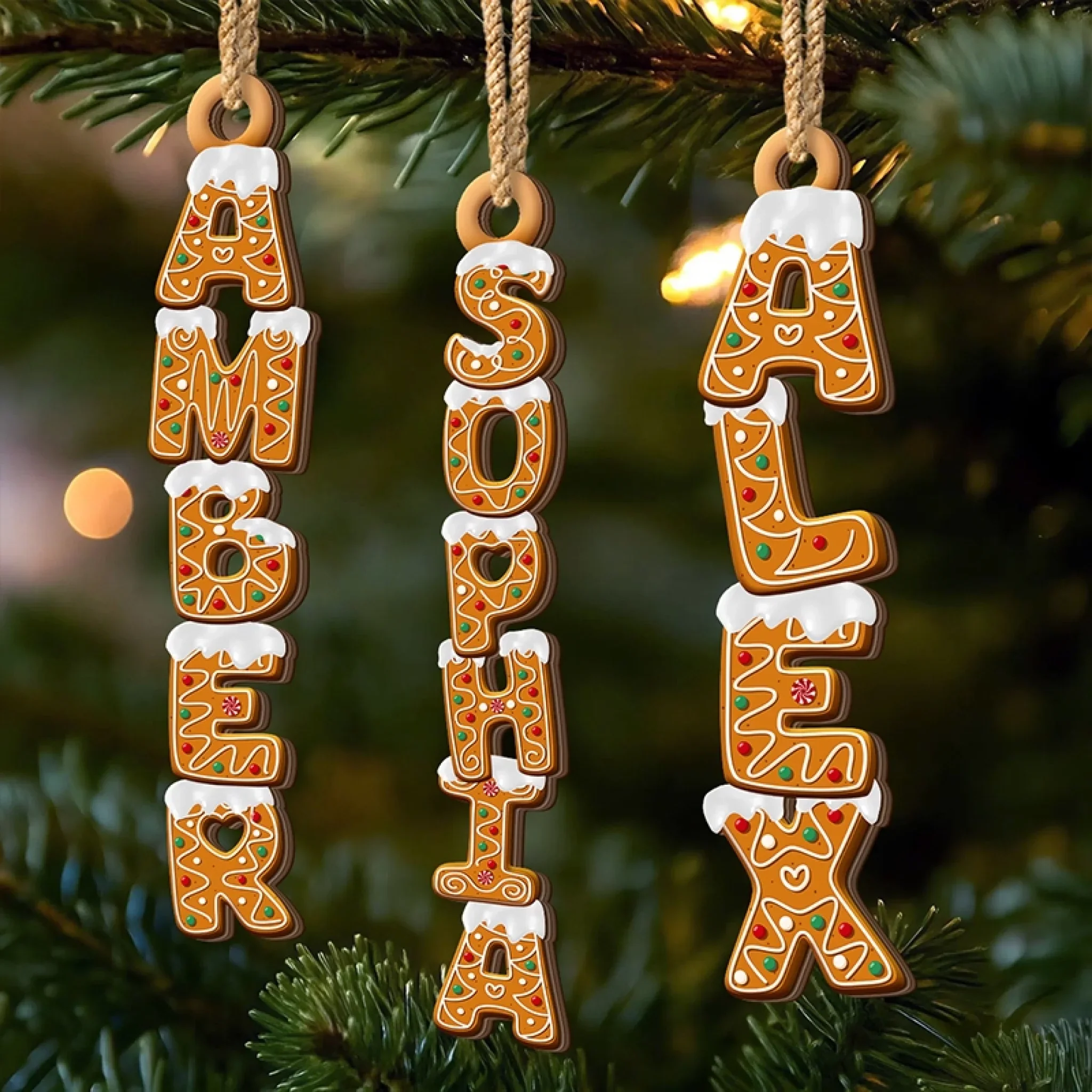 Custom Gingerbread Letter Wooden Ornament - Personalized Christmas Birthday Gifts For Mom, Dad, Brother, Sister, Kids - This Family Story Keeps Blooming - Image 3