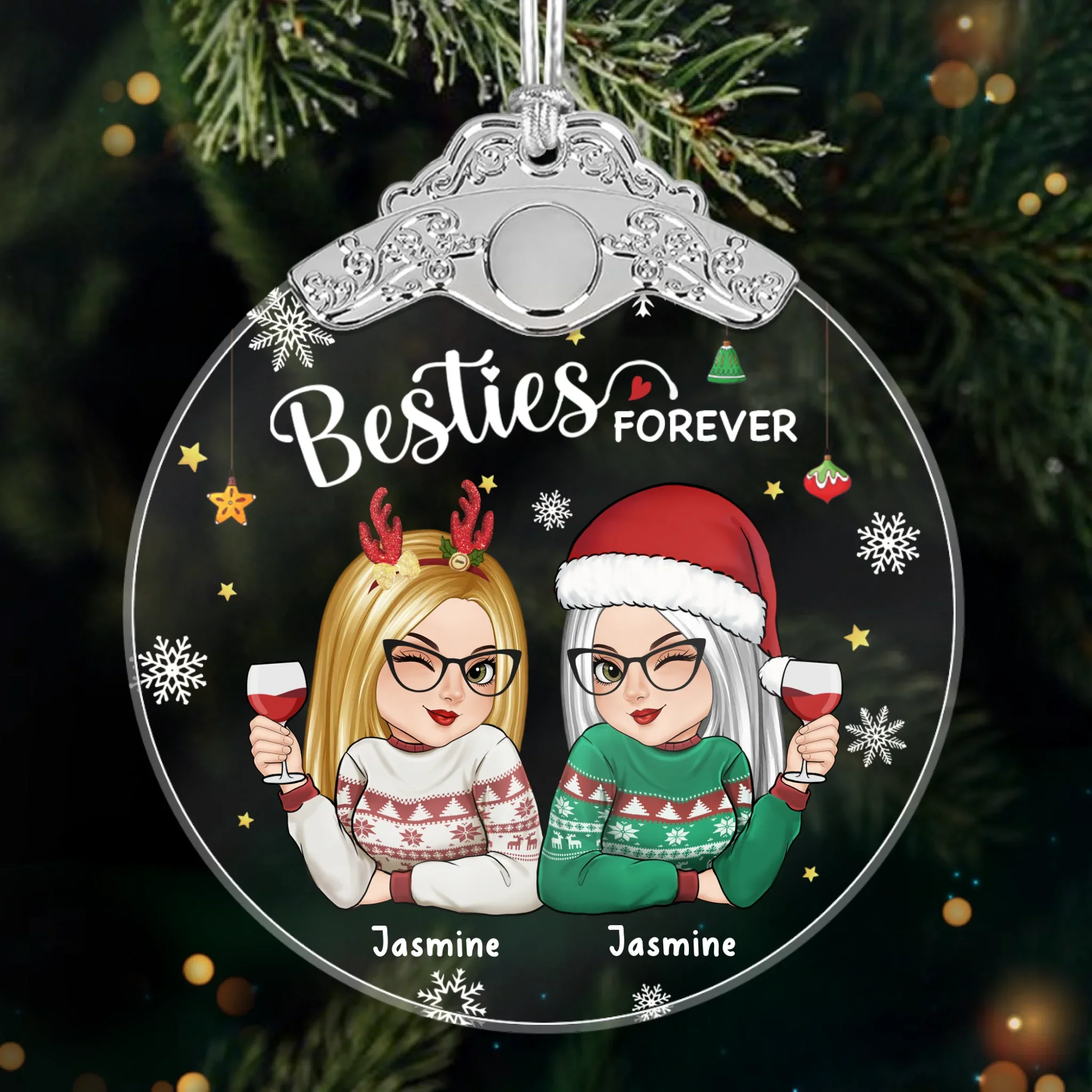 Custom Glass Ornament - Personalized Christmas Best Friend Birthday Gifts For Women, Besties, Sisters, BFF - Forever Linked, Heart To Heart - Image 2