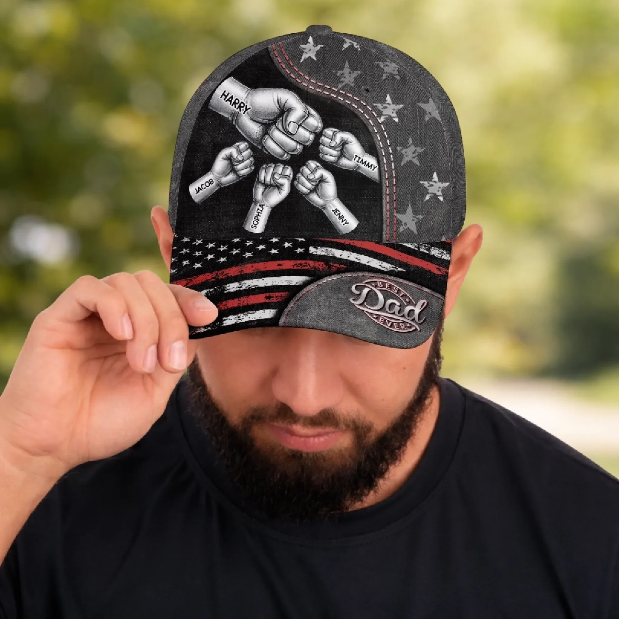 Custom Hat, All Over Print Classic Cap - Personalized Birthday Gifts For Dad, Grandpa - Grandpa Love Stands Tall - Image 5