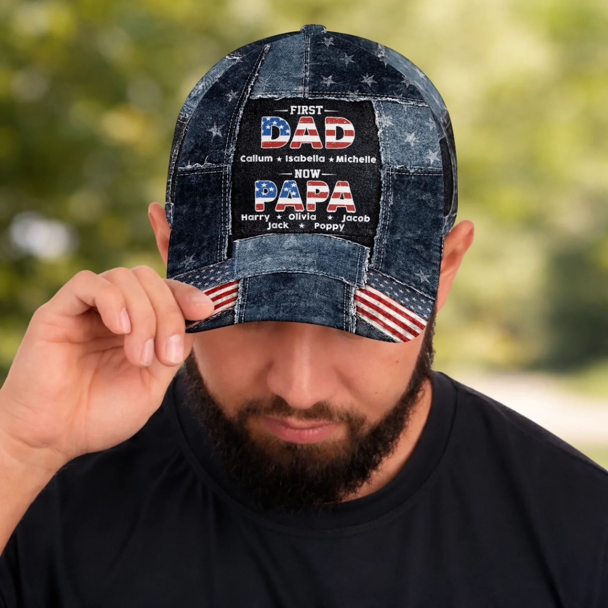 Custom Hat, All Over Print Classic Cap - Personalized Father's Day Birthday Gifts For Dad, Grandpa - First A Dad, Now A Blessed Grandpa - Image 5