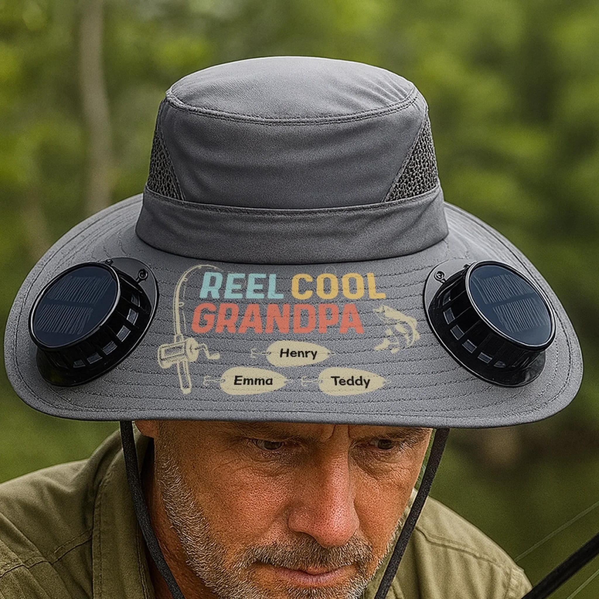 Custom Hat With Fans Solar Power - Personalized Birthday Fishing Gifts For Fisherman, Dad, Grandpa - Reel Cool Grandpa - Image 9