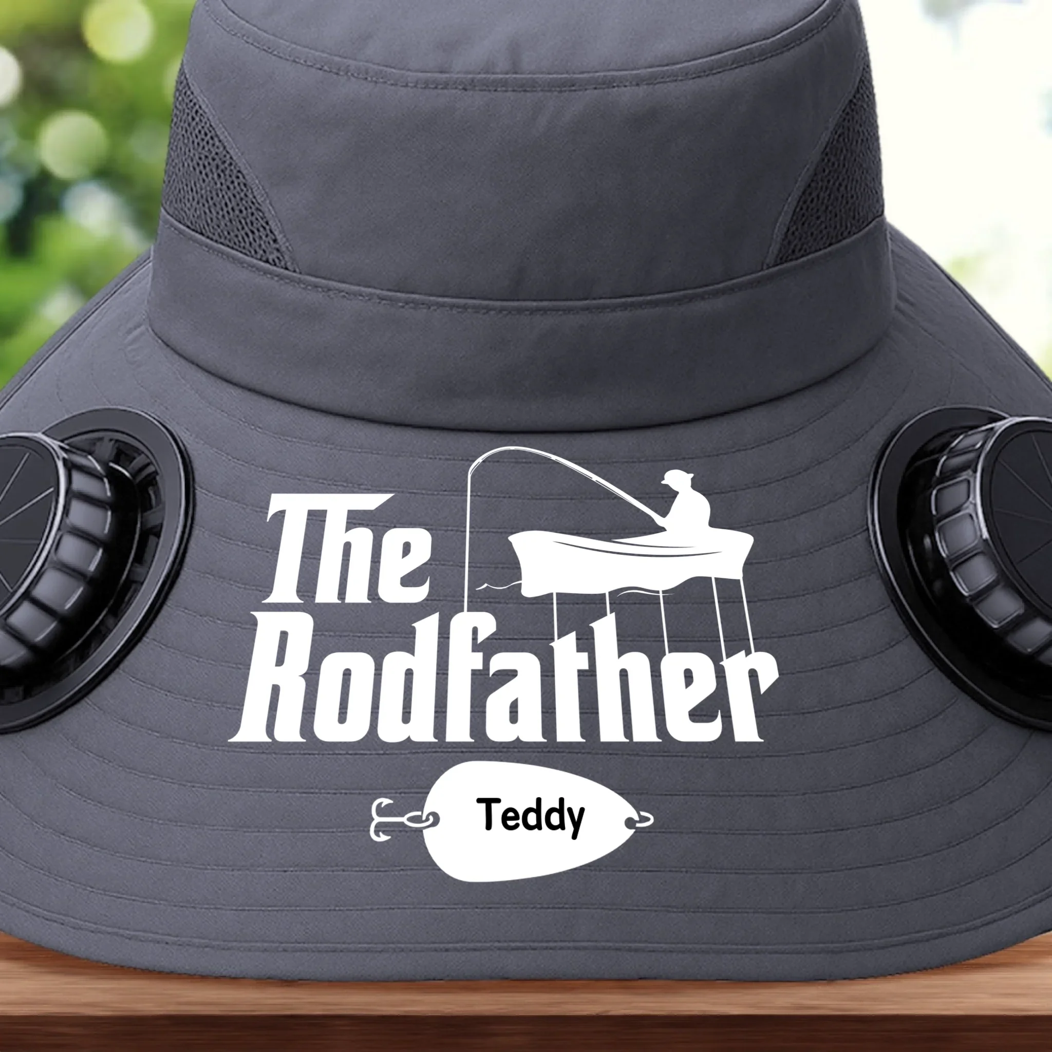 Custom Hat With Fans Solar Power - Personalized Birthday Fishing Gifts For Fisherman, Dad, Grandpa - The Rodfather - Image 4