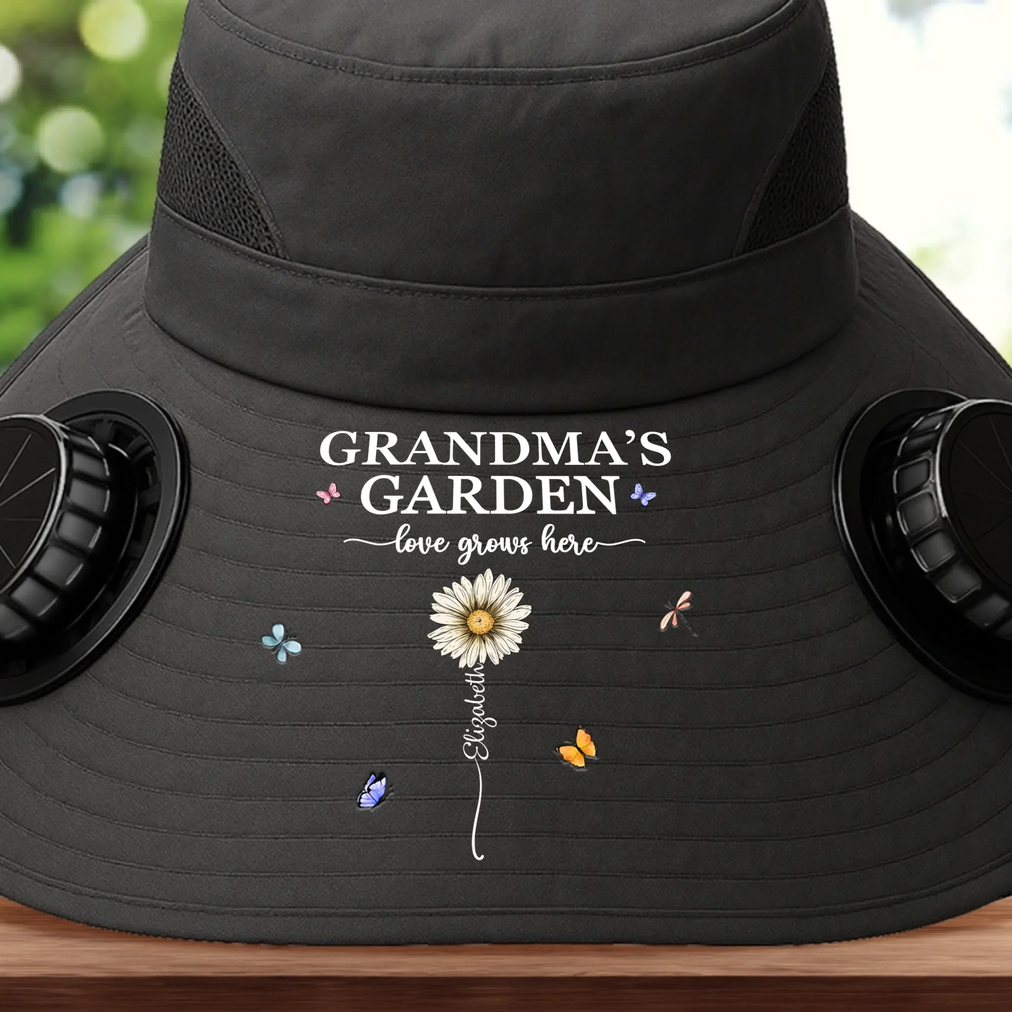 Custom Hat With Fans Solar Power - Personalized Garden Gifts For Gardeners, Mom, Grandma - Garden Of Love And Legacy - Image 3