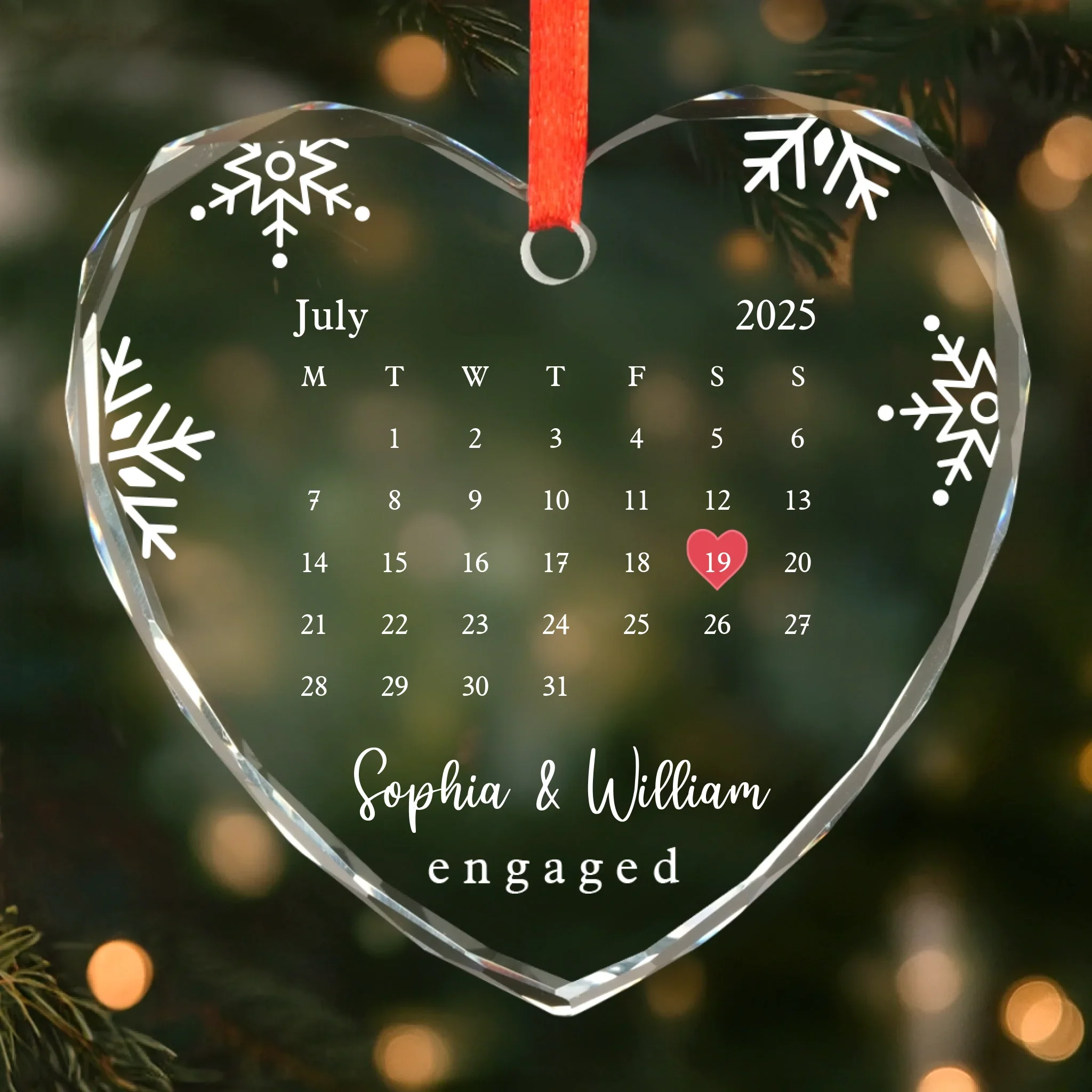 Custom Heart Glass Ornament - Personalized Anniversary Christmas Wedding Gifts For Husband And Wife, Him And Her - Married And Merry - Image 2