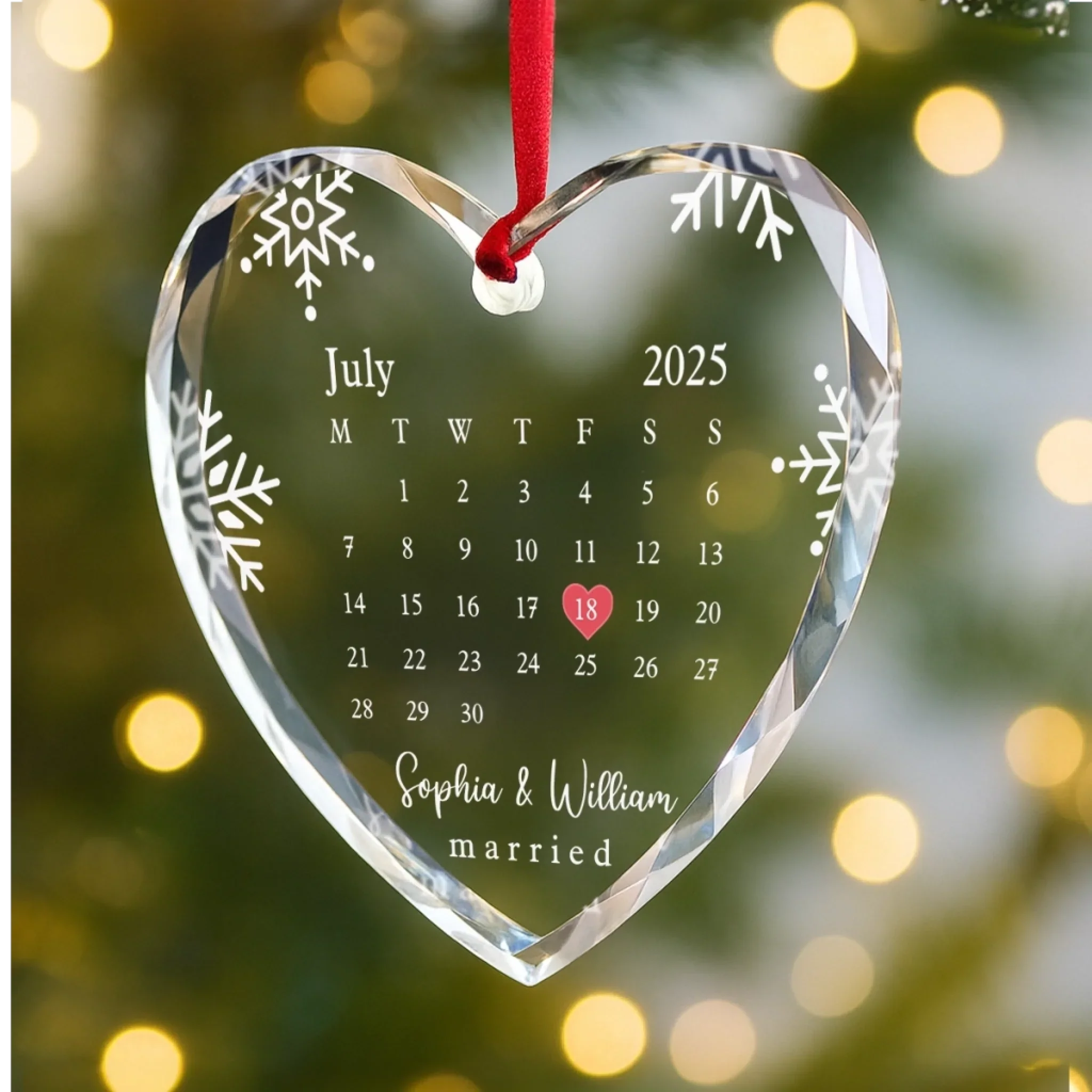 Custom Heart Glass Ornament - Personalized Anniversary Christmas Wedding Gifts For Husband And Wife, Him And Her - Married And Merry - Image 3