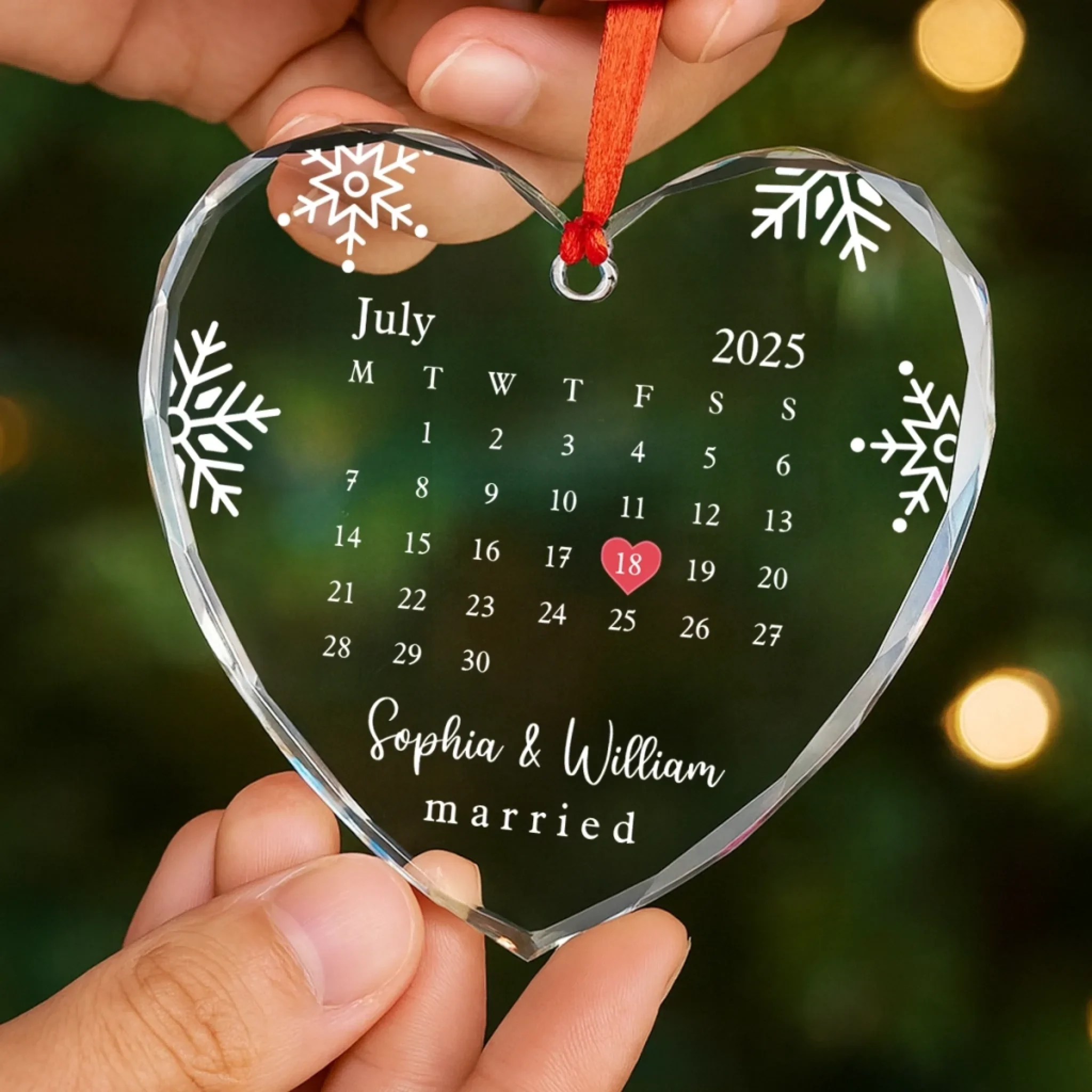 Custom Heart Glass Ornament - Personalized Anniversary Christmas Wedding Gifts For Husband And Wife, Him And Her - Married And Merry - Image 4