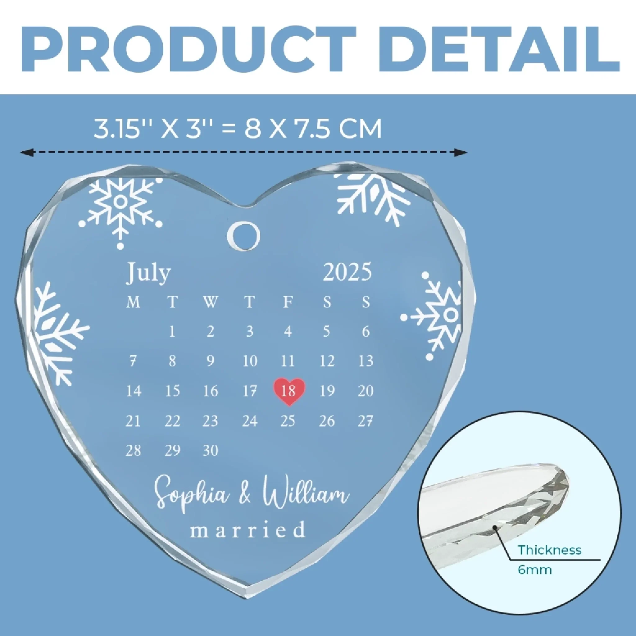 Custom Heart Glass Ornament - Personalized Anniversary Christmas Wedding Gifts For Husband And Wife, Him And Her - Married And Merry - Image 5