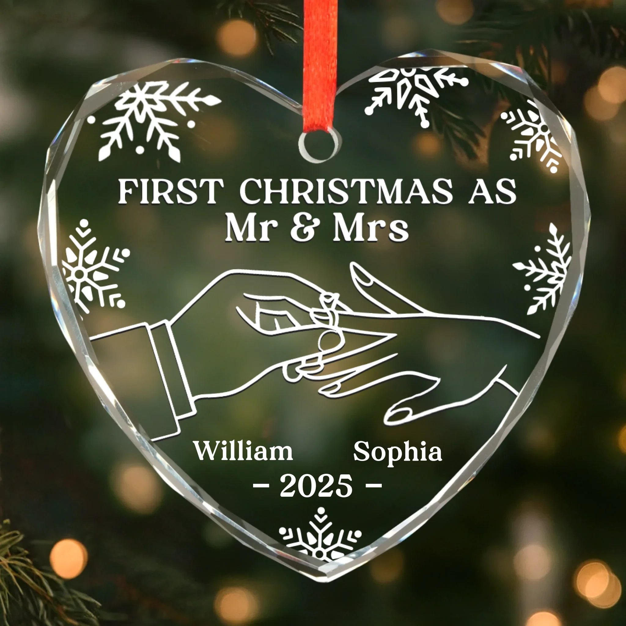 Custom Heart Glass Ornament - Personalized Anniversary Christmas Wedding Gifts For Husband And Wife, Him And Her - Two Pieces, One Heart - Image 2