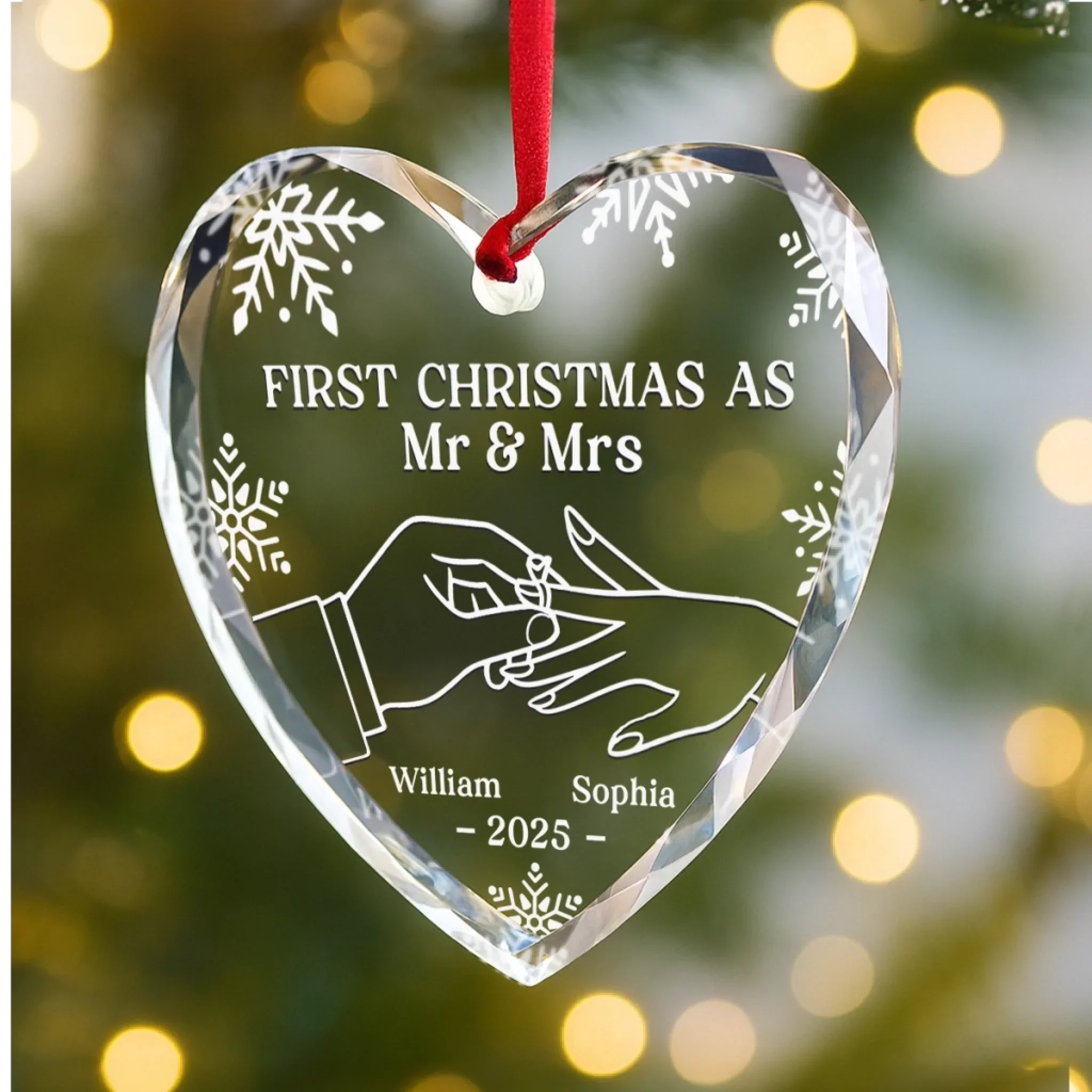 Custom Heart Glass Ornament - Personalized Anniversary Christmas Wedding Gifts For Husband And Wife, Him And Her - Two Pieces, One Heart - Image 3