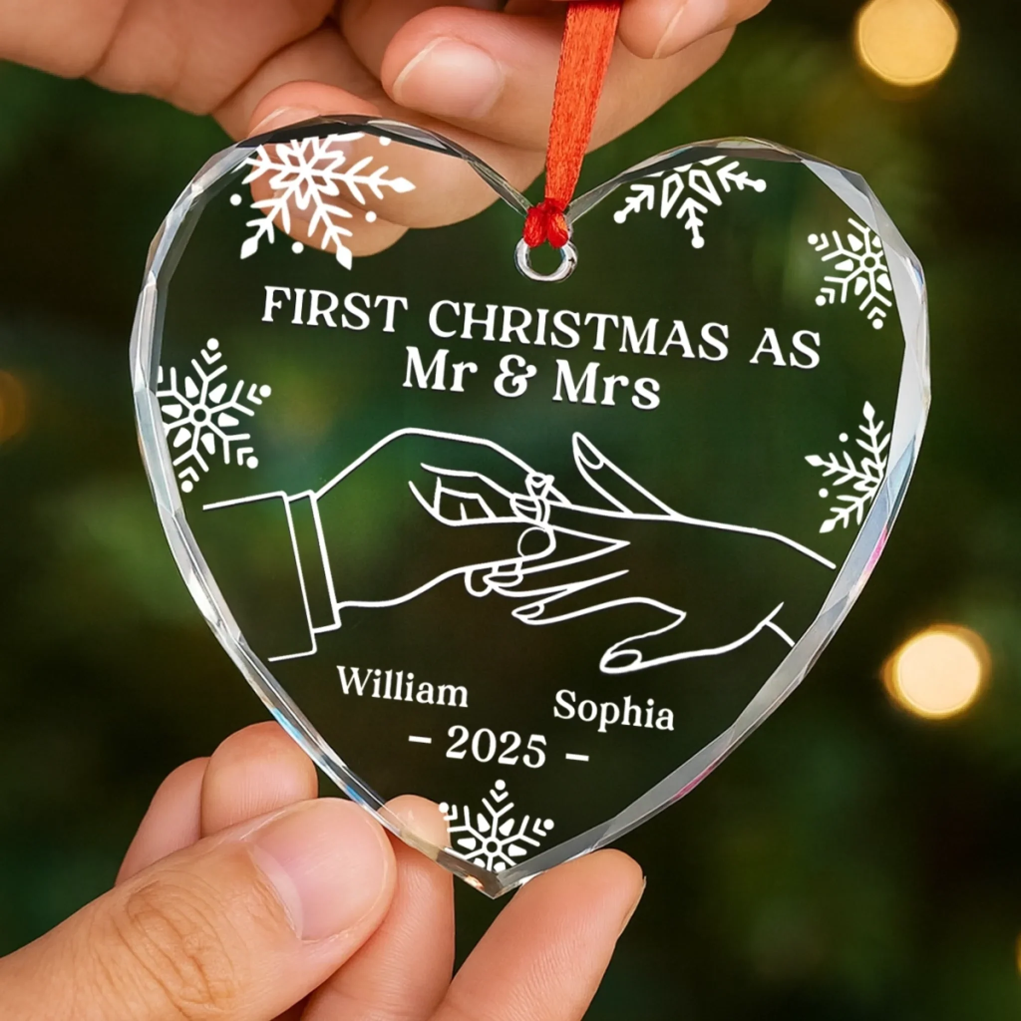 Custom Heart Glass Ornament - Personalized Anniversary Christmas Wedding Gifts For Husband And Wife, Him And Her - Two Pieces, One Heart - Image 4