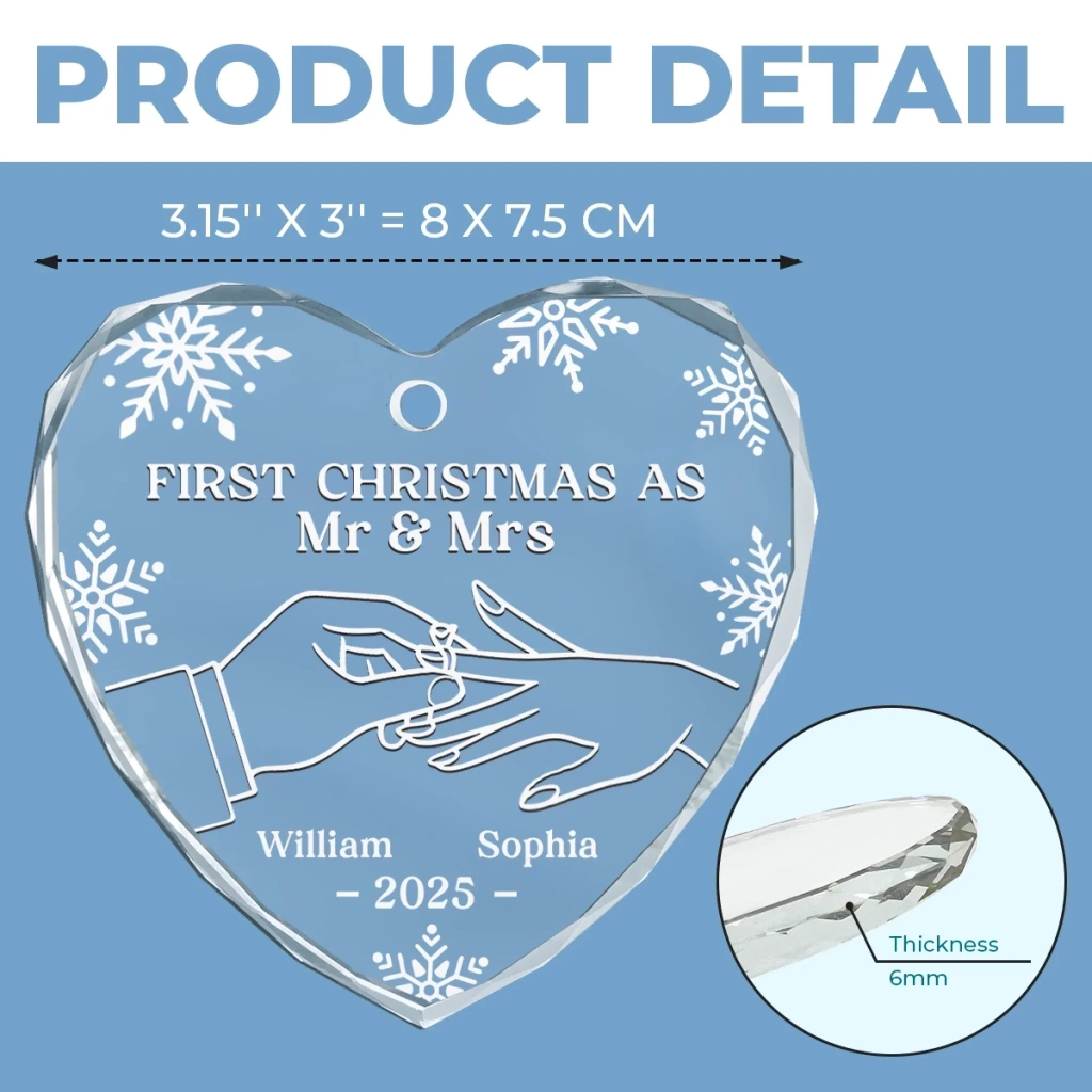 Custom Heart Glass Ornament - Personalized Anniversary Christmas Wedding Gifts For Husband And Wife, Him And Her - Two Pieces, One Heart - Image 5