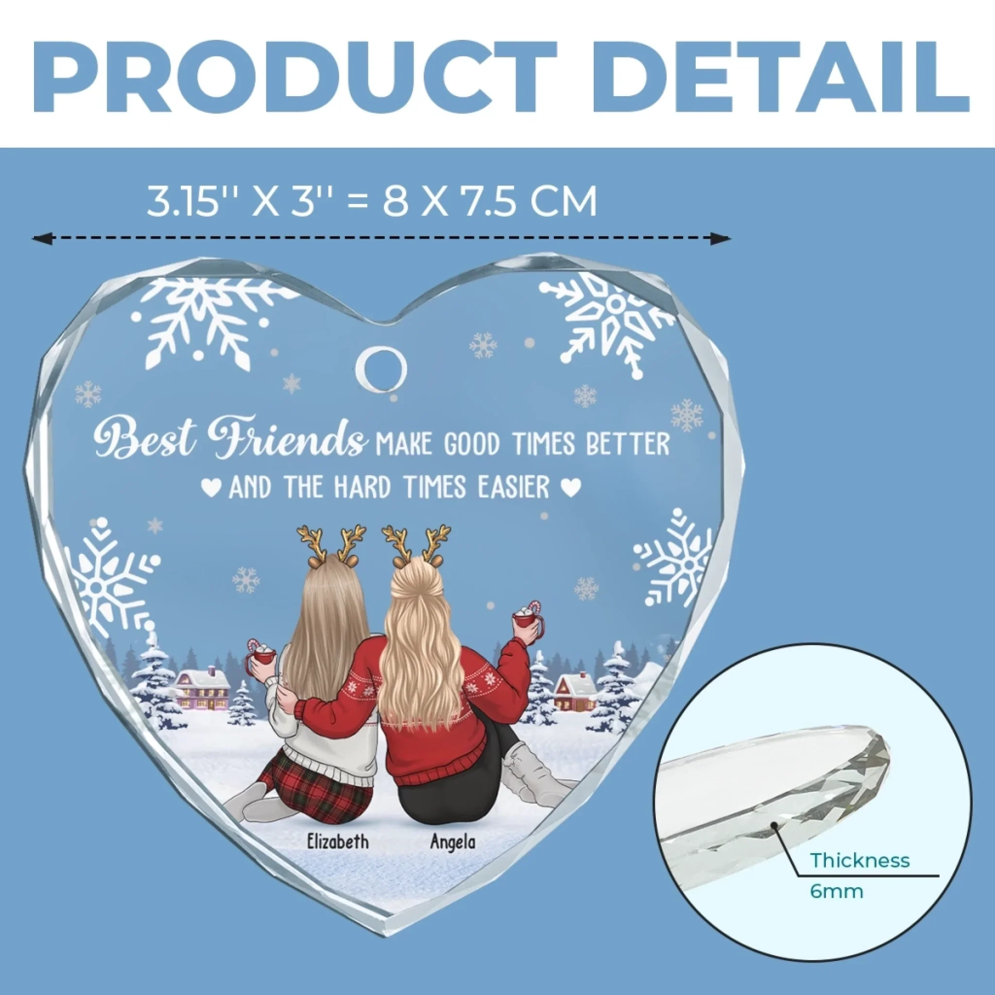 Custom Heart Glass Ornament - Personalized Best Friend Christmas Birthday Gifts For Women, Besties, Sisters, BFF - Life Is Brighter With You - Image 5