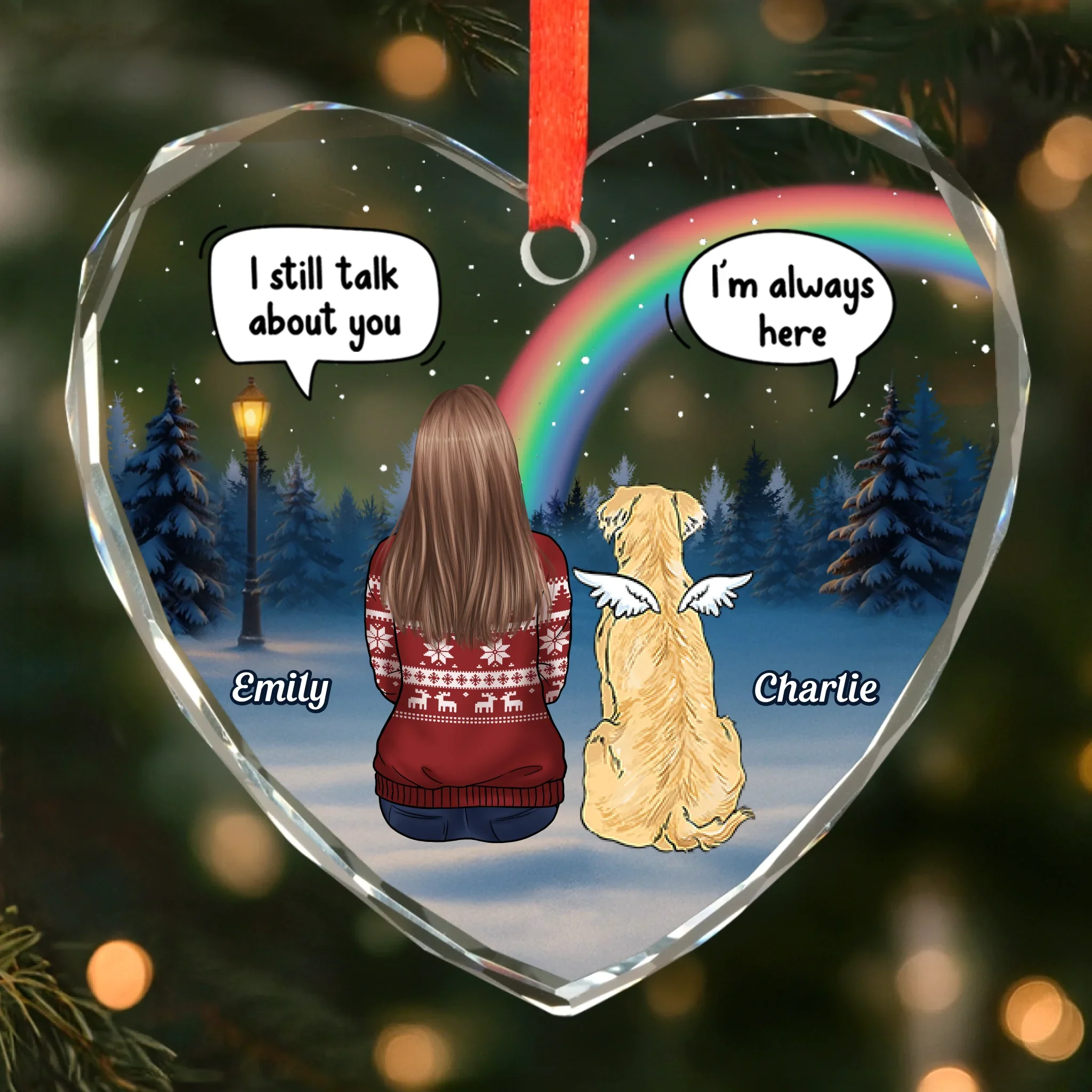 Custom Heart Glass Ornament -  Personalized Pet Christmas Memorial Sympathy Gifts For Dogs, Cats - Still With Me - Image 2