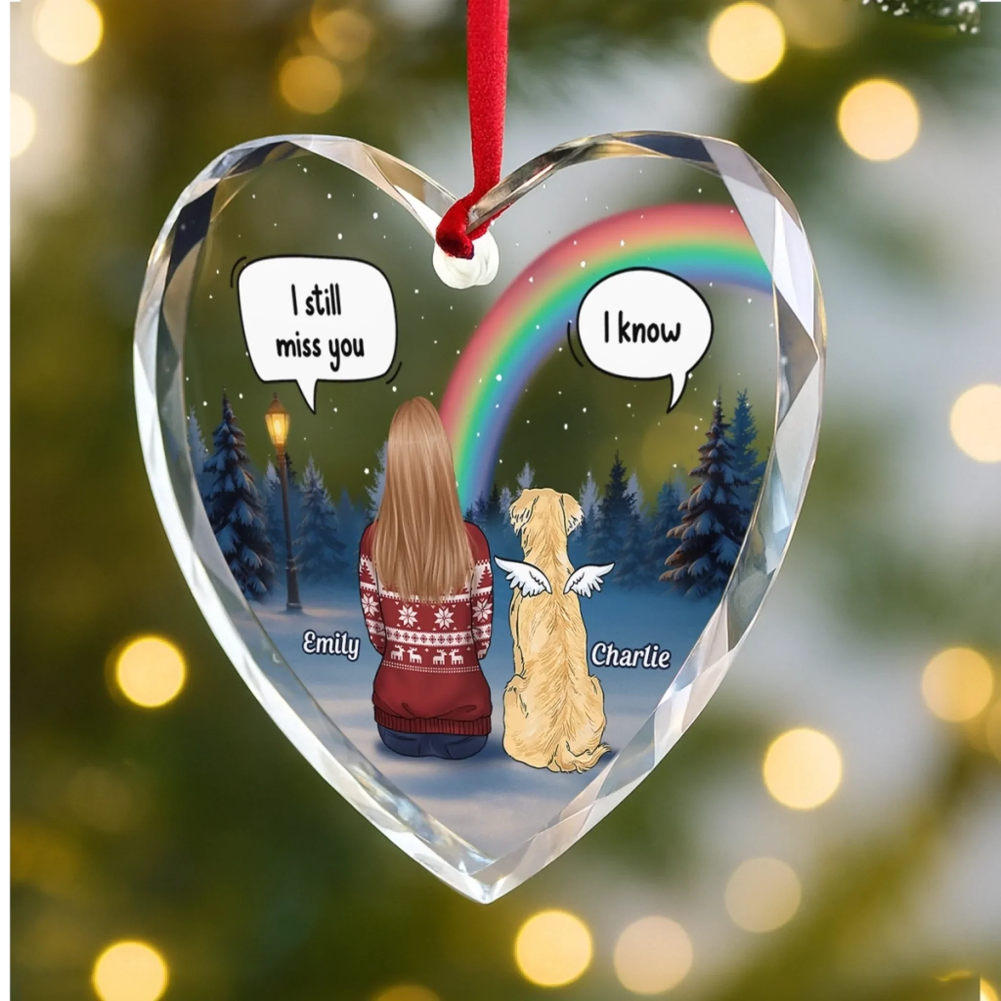 Custom Heart Glass Ornament -  Personalized Pet Christmas Memorial Sympathy Gifts For Dogs, Cats - Still With Me - Image 3