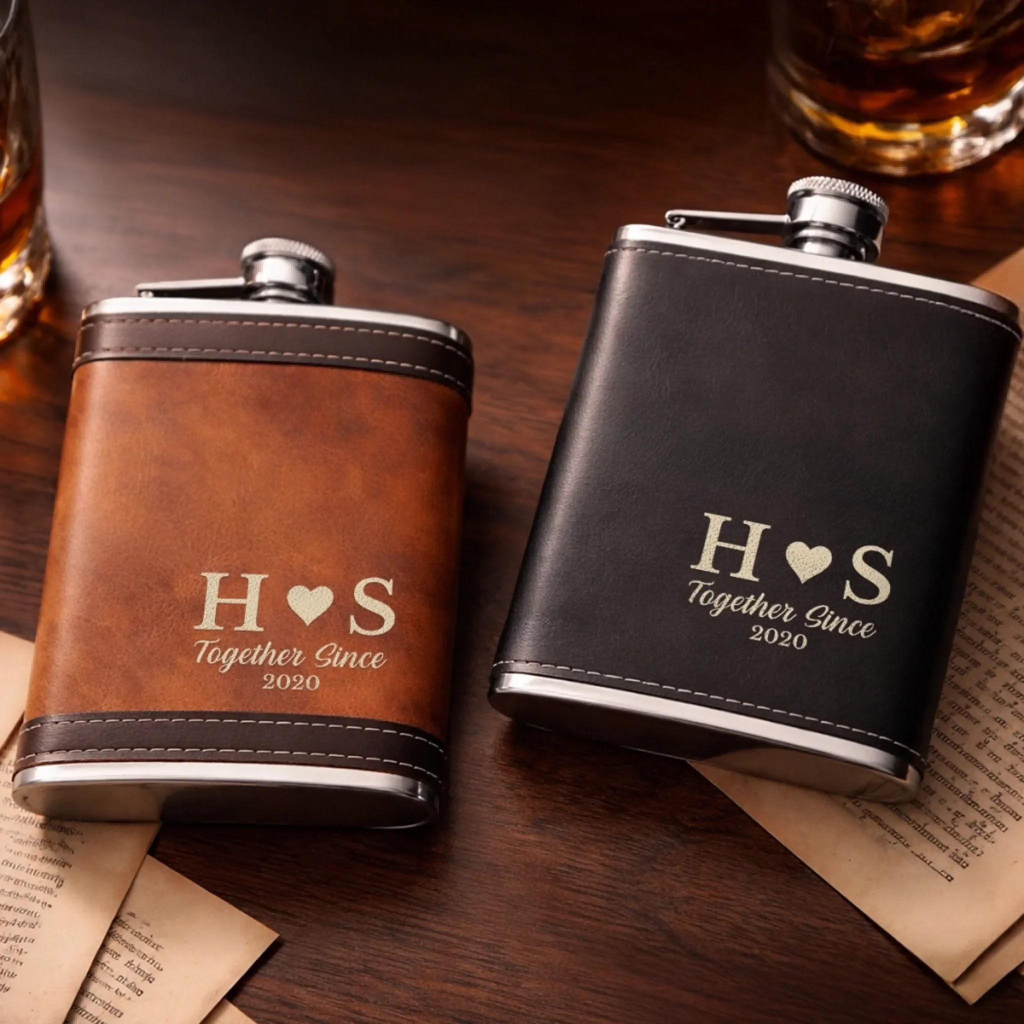 Custom Hip Flask Set - Personalized Anniversary Wedding Gifts For Husband And Wife, Him And Her - Our Love Moves Gently - Image 6