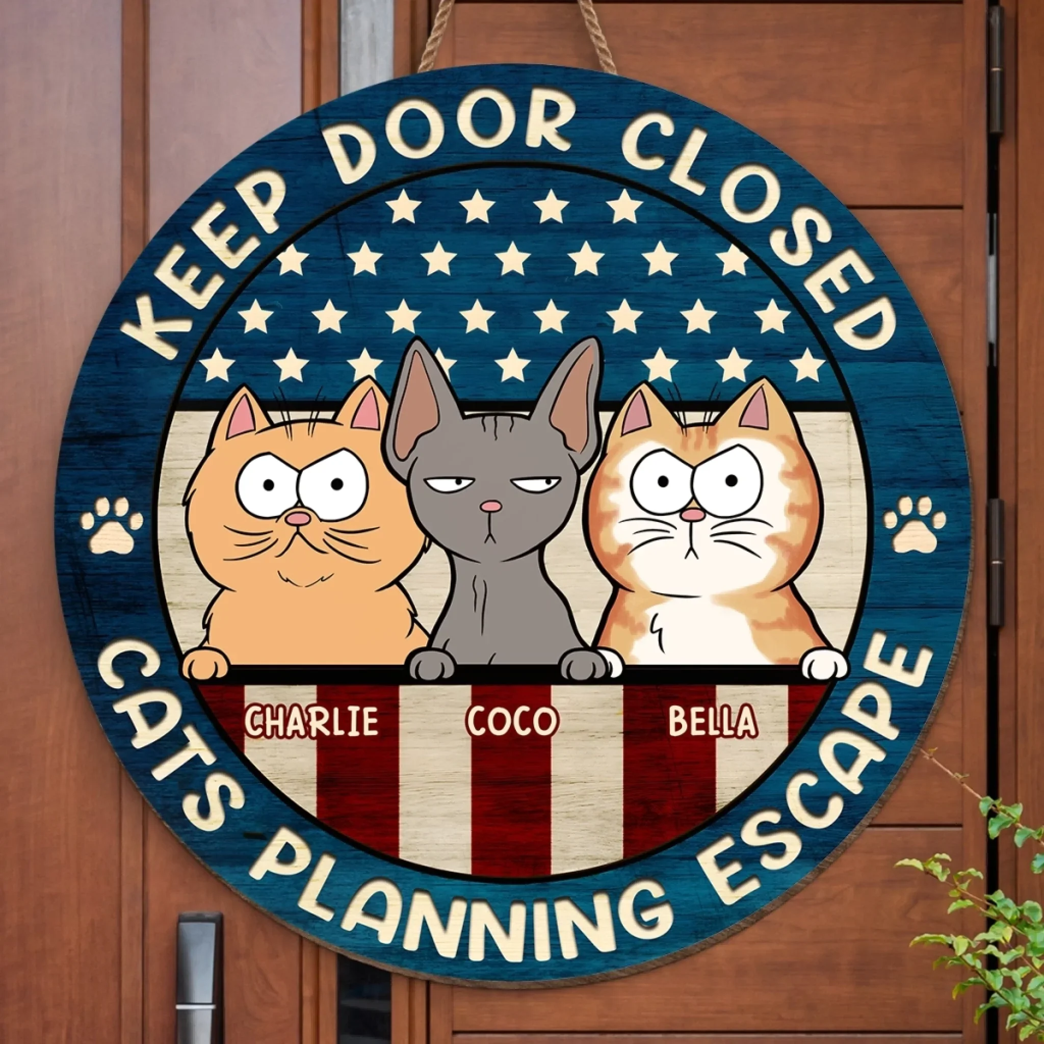 Custom Home Decor Wood Sign - Personalized Birthday Gifts For Cat Lovers, Cat Mom And Dad - Keep Door Closed, Cats Inside - Image 3