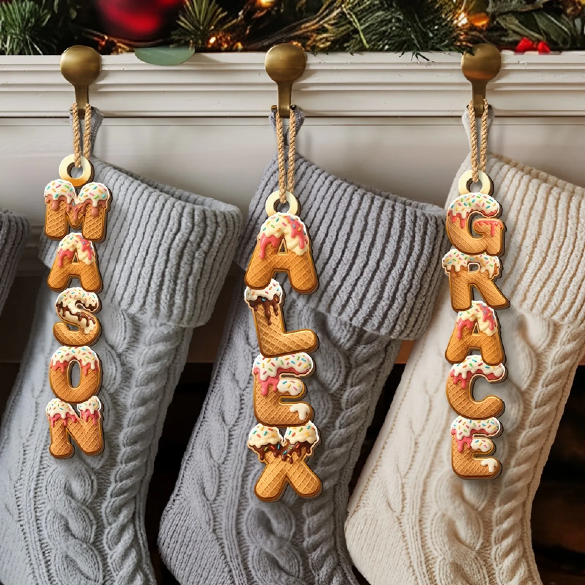 Custom Ice Cream Letter Wooden Ornament - Personalized Christmas Birthday Gifts For Mom, Dad, Brother, Sister, Kids - Together Makes Every Moment Better - Image 5
