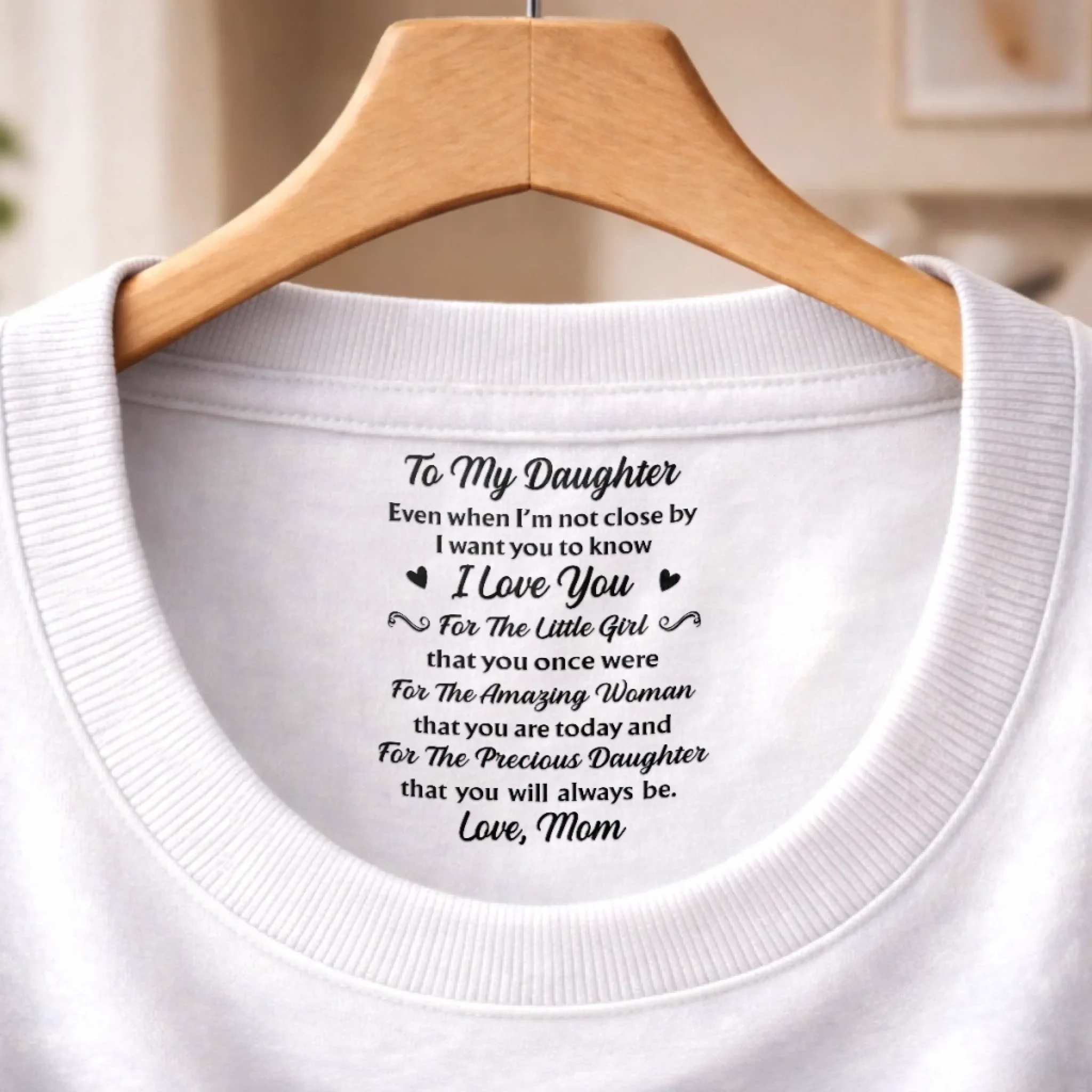 Custom Inside Neck Print T-Shirt - Personalized Birthday Gifts For Daughter - Even Far Away, I’m With You - Image 11