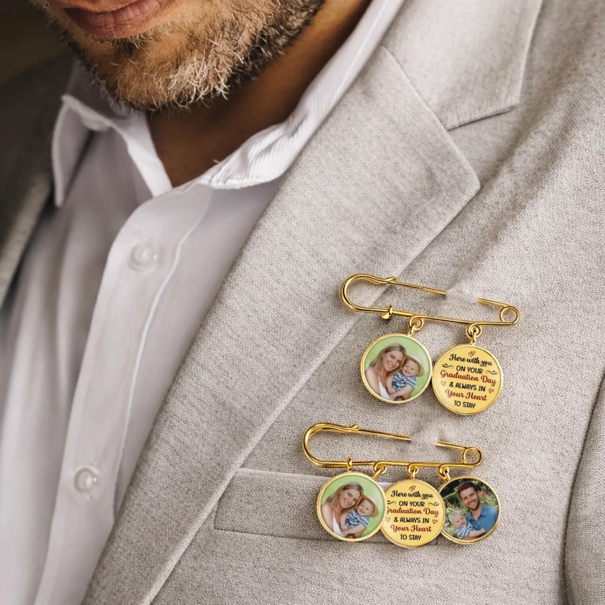 Custom Lapel Pin With Photo Charms - Personalized Graduation Gifts For Him, Her - Holding This Moment Together - Image 3