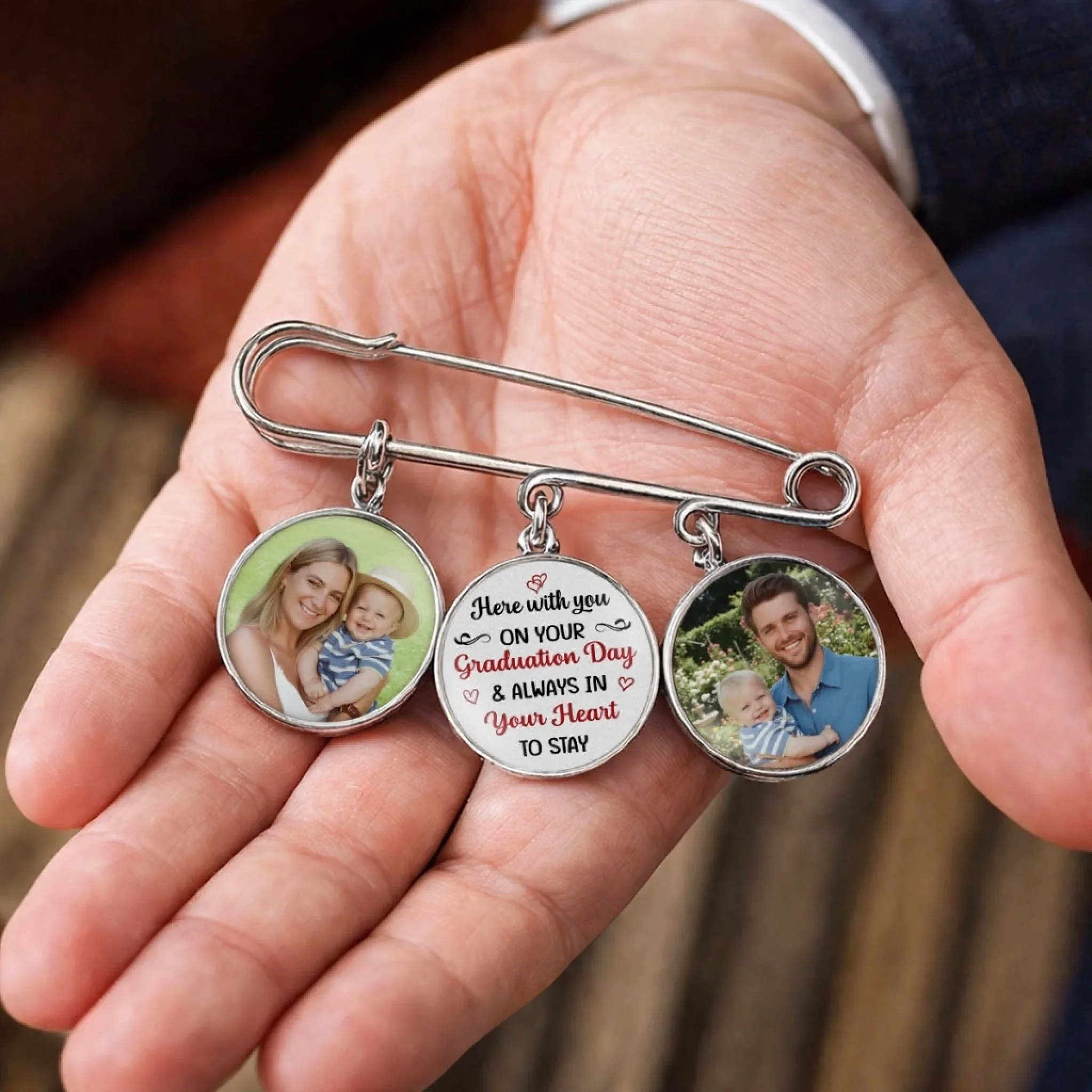 Custom Lapel Pin With Photo Charms - Personalized Graduation Gifts For Him, Her - Holding This Moment Together - Image 4