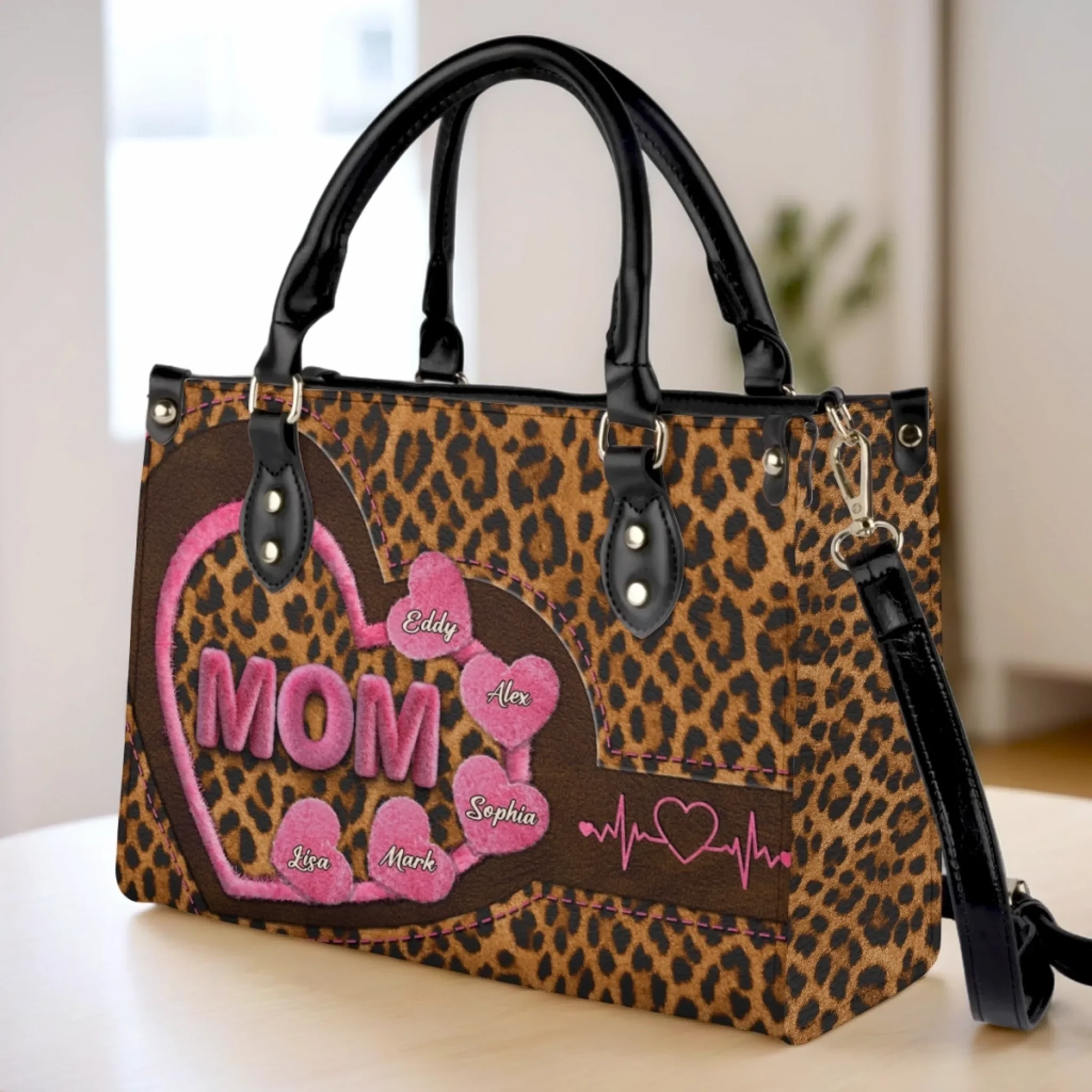 Custom Leather Handbag - Personalized Mother's Day Gifts For Mother, Grandmother - From My Heartbeat To Yours - Image 3