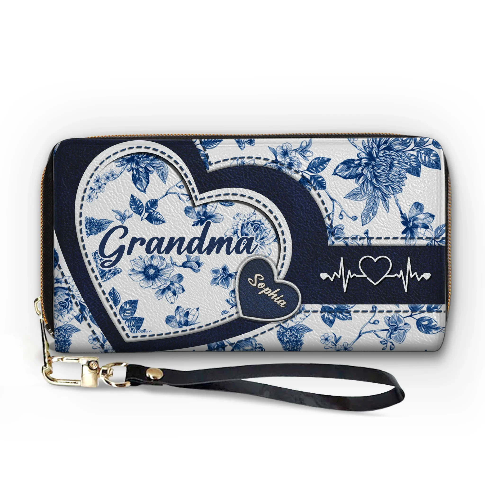 Custom Leather Long Wallet - Personalized Birthday Gifts For Mom, Grandma - Hearts Linked By Family Love - Image 2