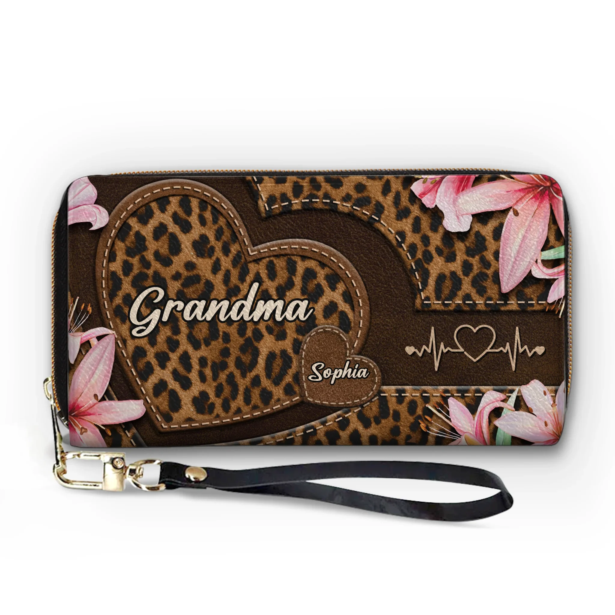 Custom Leather Long Wallet - Personalized Mother's Day Gifts For Mother, Grandmother - One Beat, One Love - Image 2