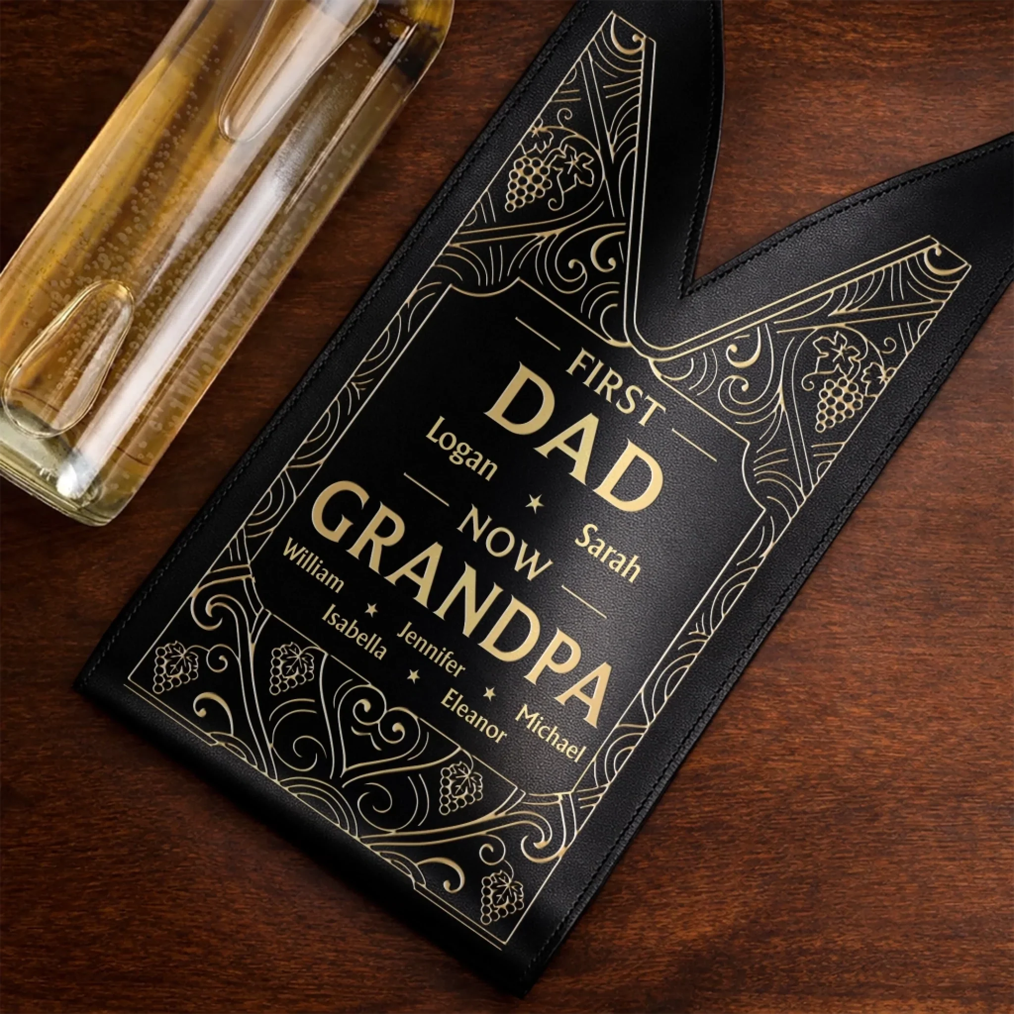 Custom Leather Wine Bag - Personalized Father's Day Birthday Gifts For Dad, Grandpa - First Dad, Now Grandpa Forever - Image 3
