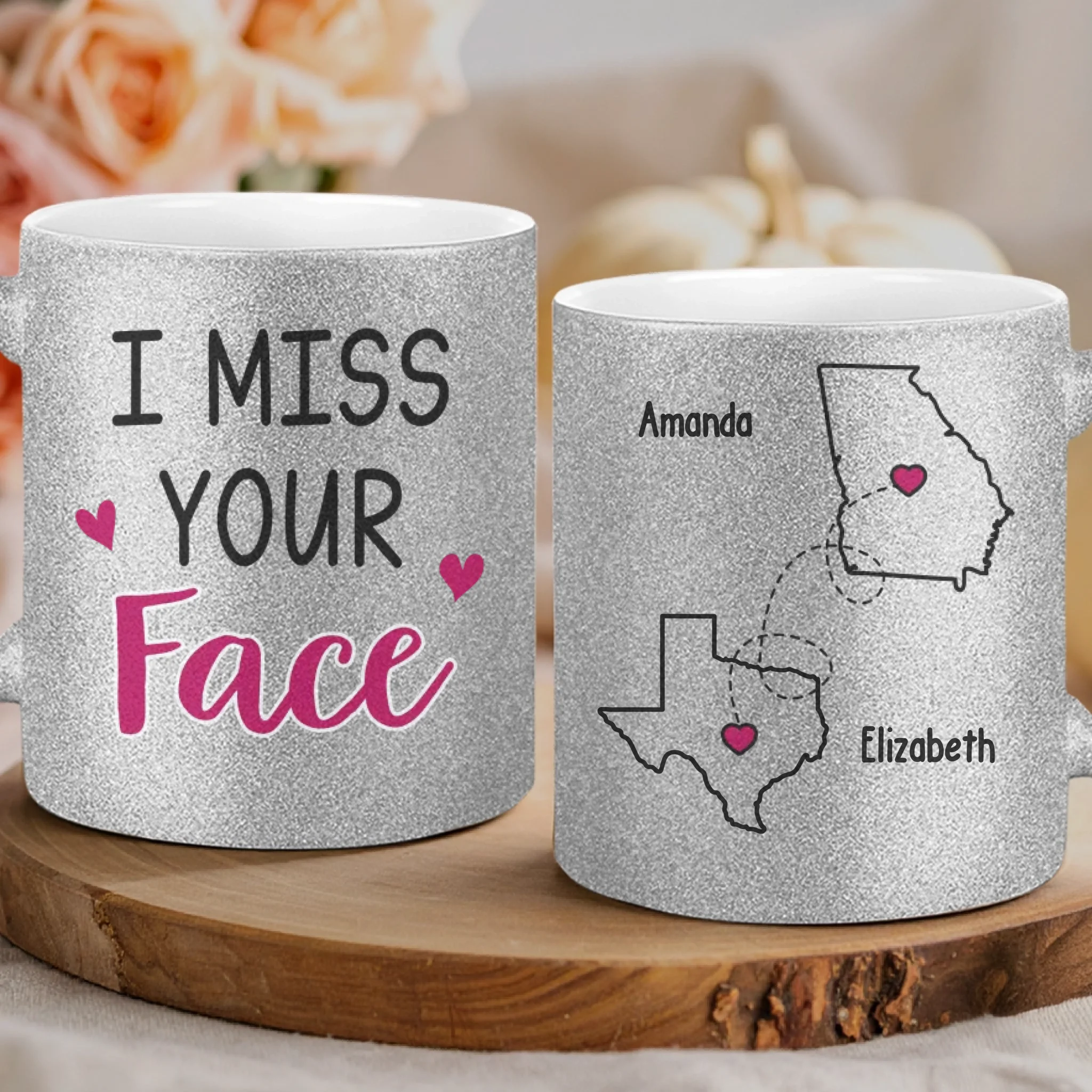 Custom Long Distance 11OZ Glitter Matte Ceramic Mug - Personalized Best Friend Birthday Gifts For Women, Besties, Sisters, BFF - I Miss Your Face - Image 4