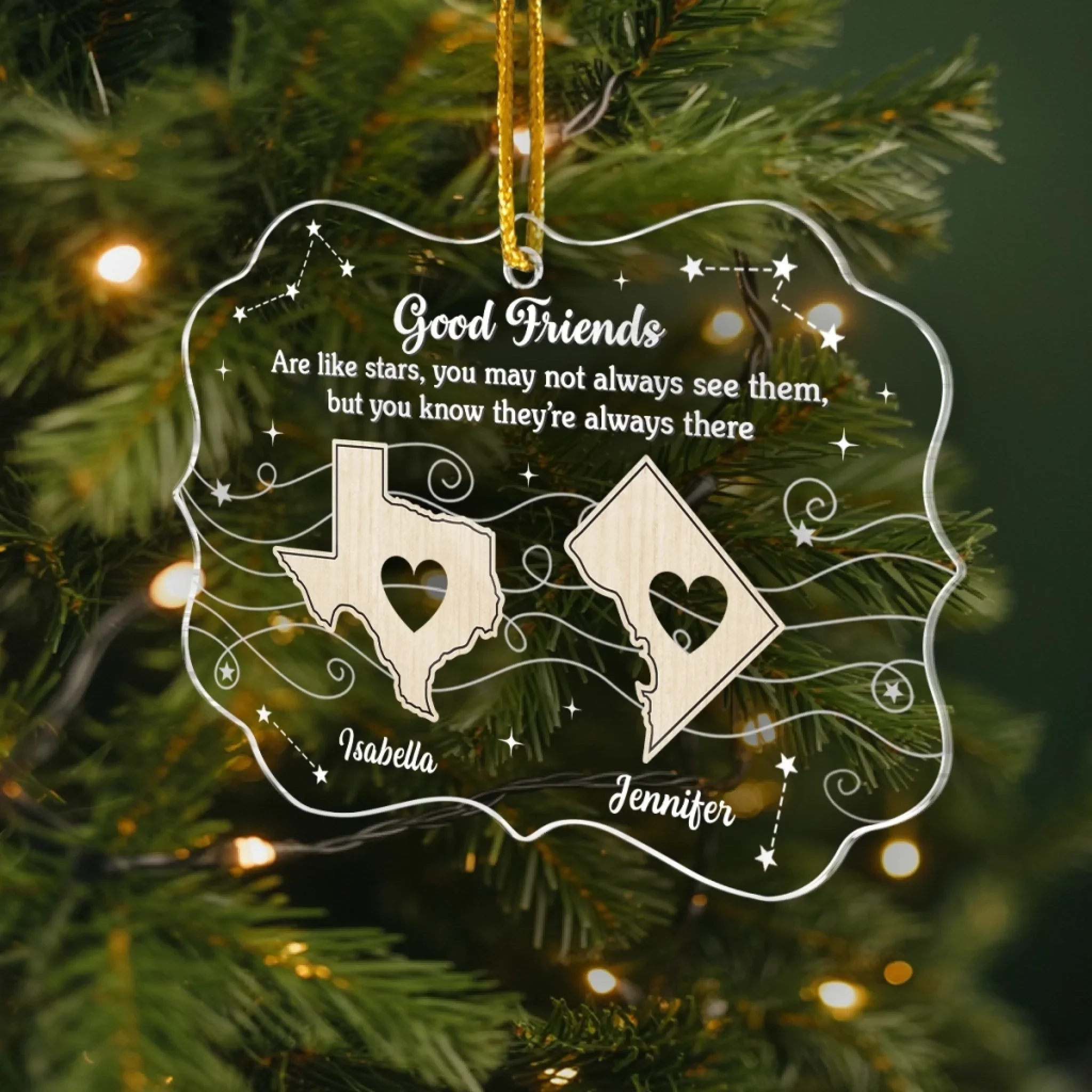 Custom Long Distance Acrylic Ornament - Personalized Best Friend Christmas Birthday Gifts For Women, Besties, Sisters, BFF - Apart By Miles Bound By Love - Image 3