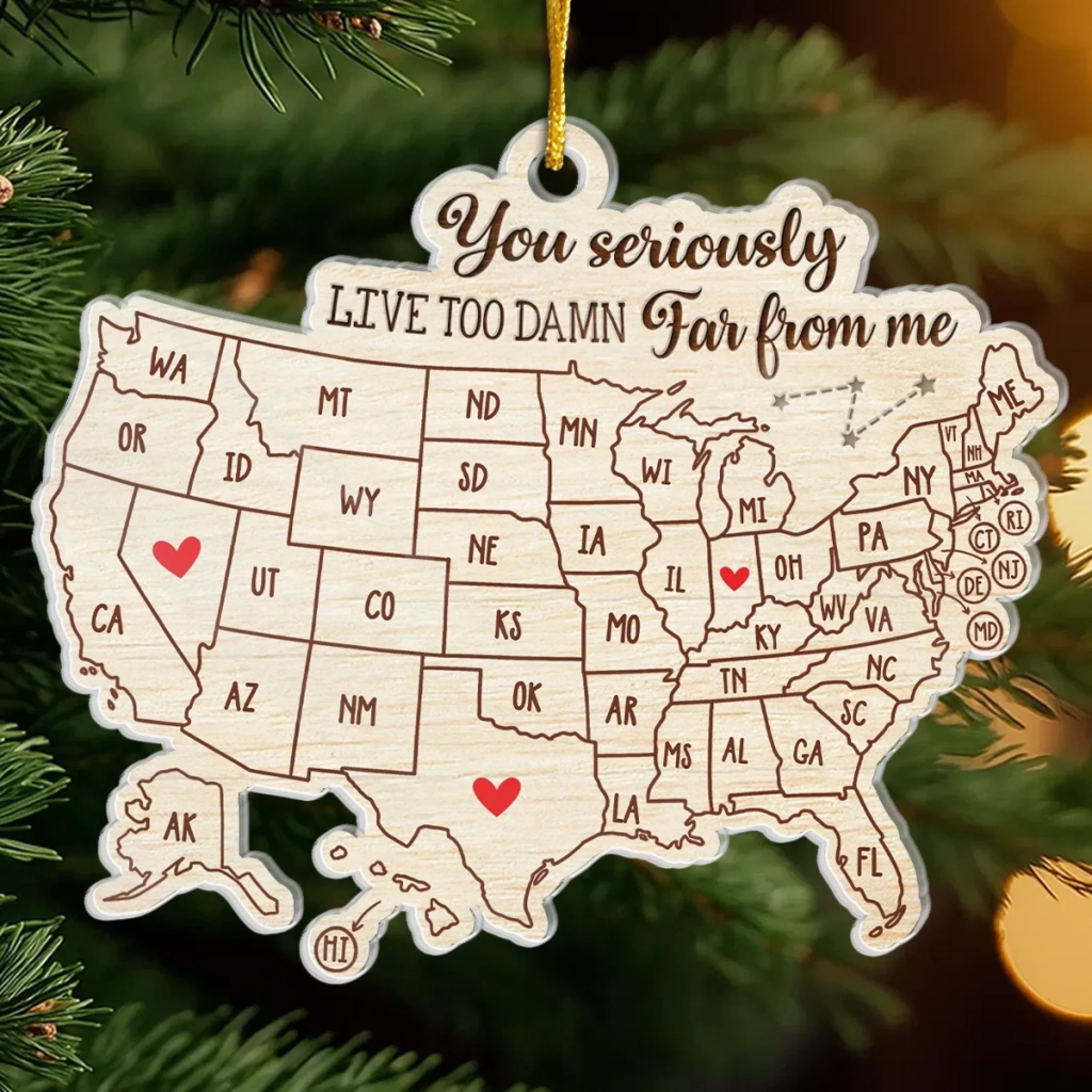 Custom Long Distance Acrylic Ornament - Personalized Best Friend Christmas Birthday Gifts For Women, Besties, Sisters, BFF - Bestie Love Knows No Distance