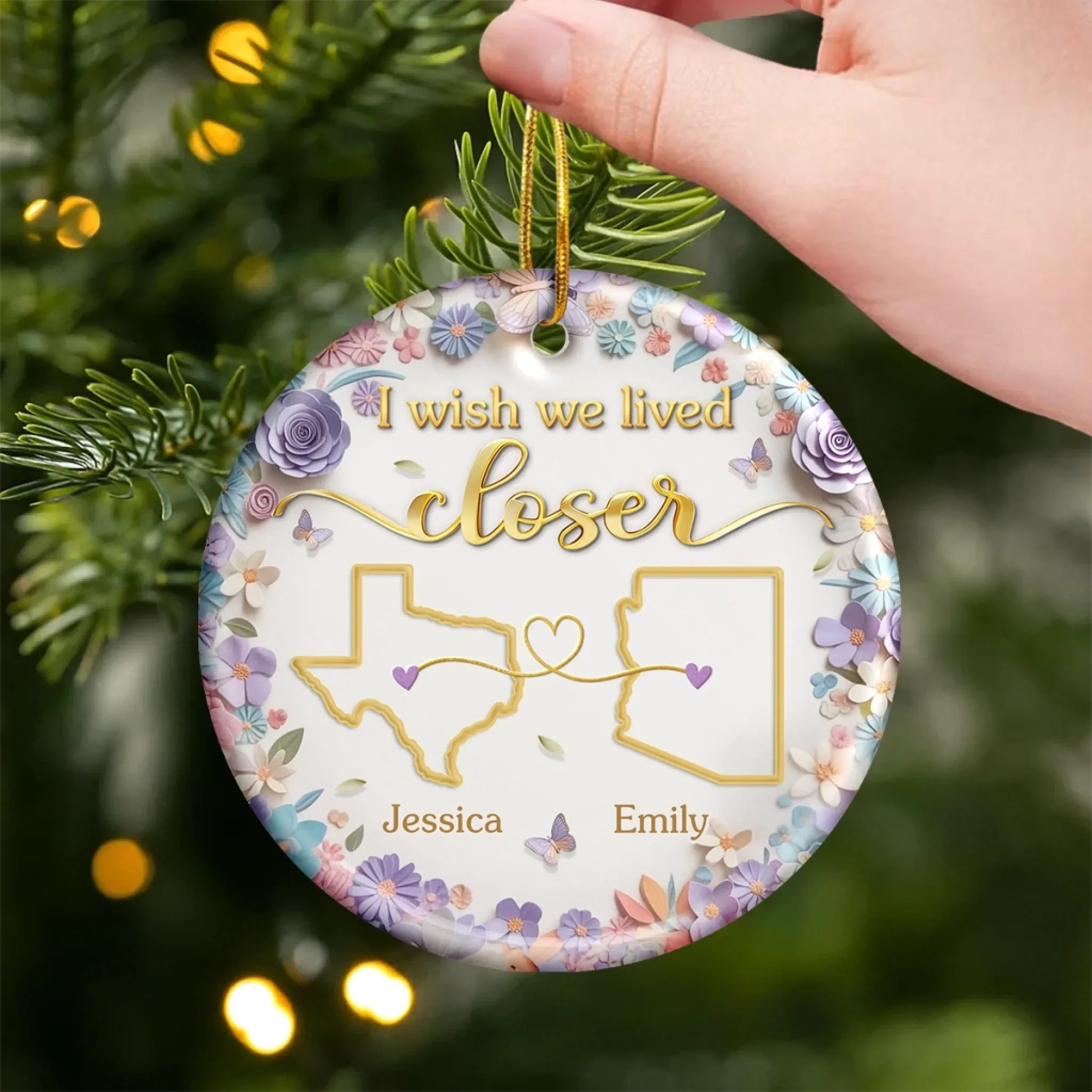 Custom Long Distance Ceramic Ornament - Personalized Best Friend Christmas Birthday Gifts For Women, Besties, Sisters, BFF - Connected Beyond Distance - Image 3