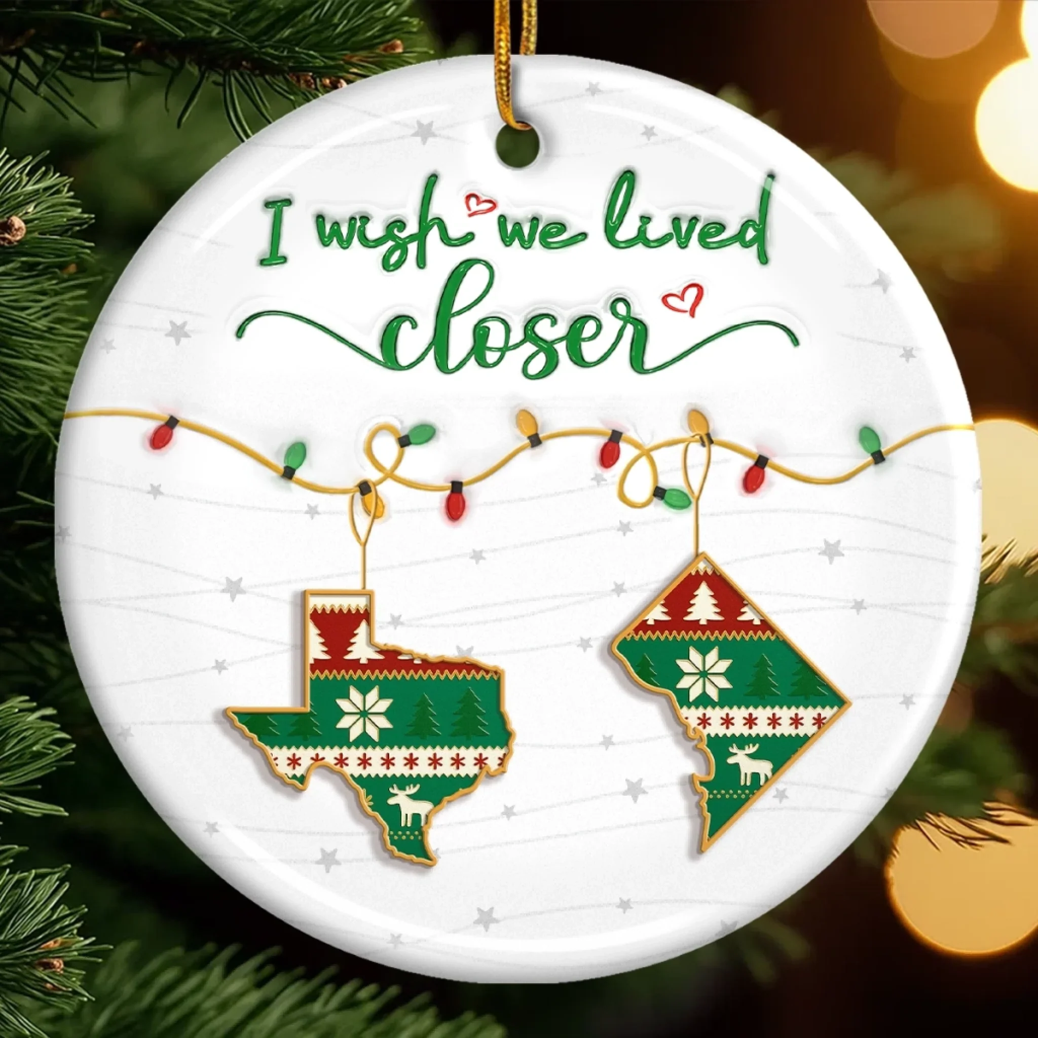 Custom Long Distance Ceramic Ornament - Personalized Best Friend Christmas Birthday Gifts For Women, Besties, Sisters, BFF - Far But Never Apart