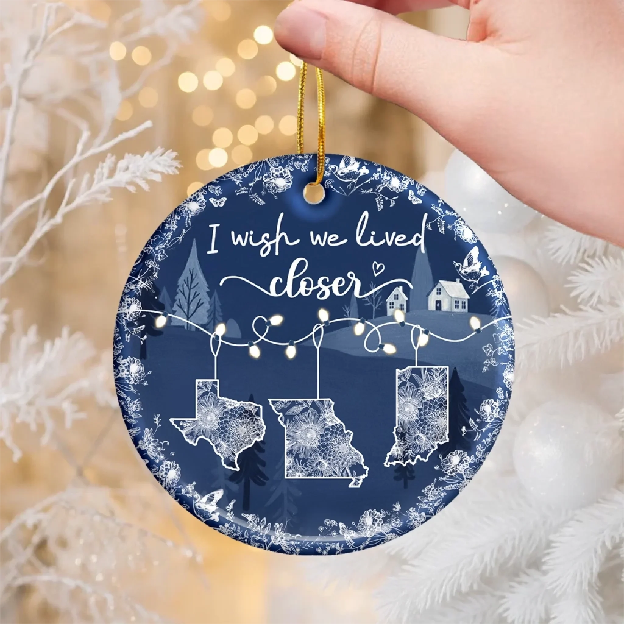 Custom Long Distance Ceramic Ornament - Personalized Best Friend Christmas Birthday Gifts For Women, Besties, Sisters, BFF - Wish You Were Closer - Image 3