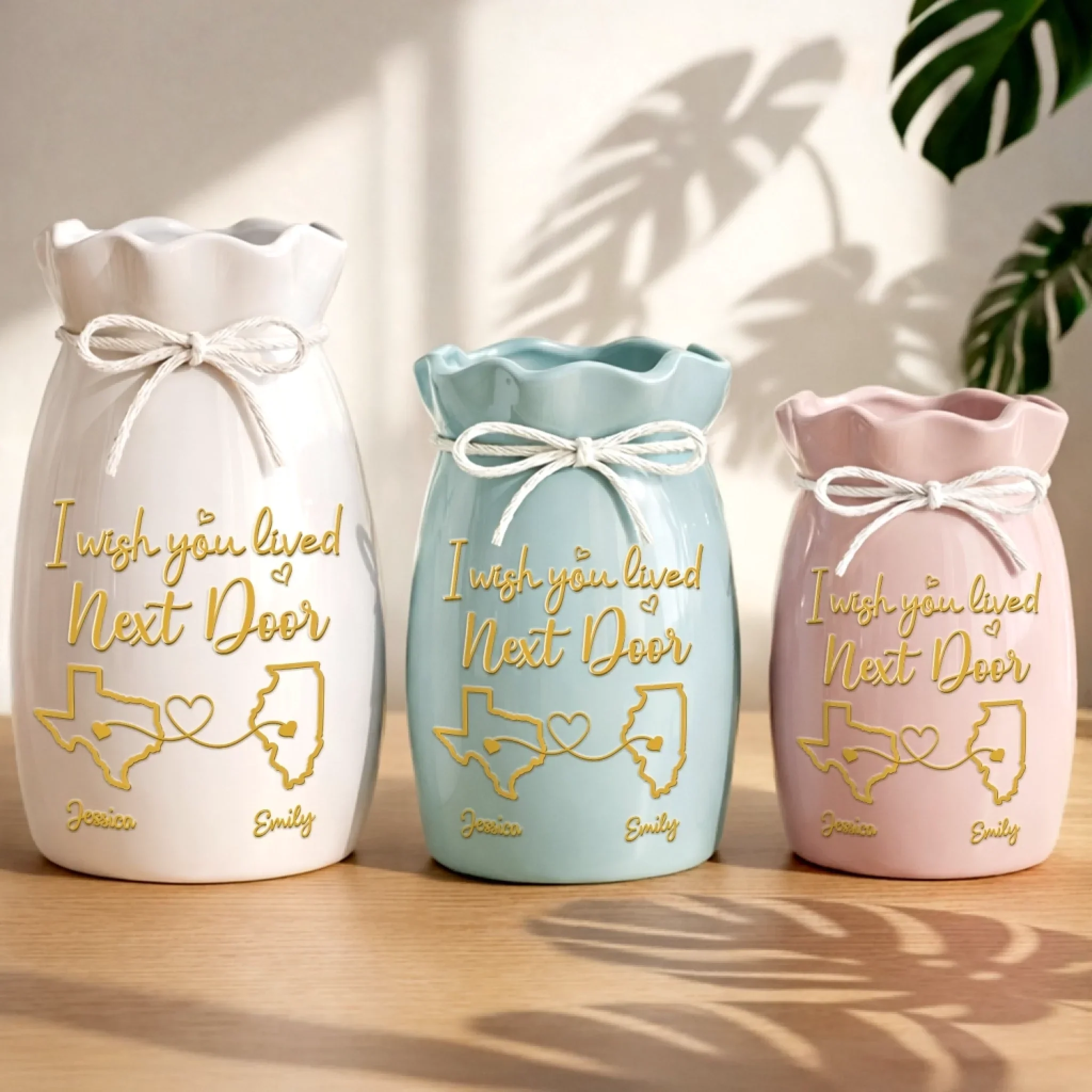Custom Long Distance Flower Vase With Ribbon - Personalized Best Friend Birthday Gifts For Women, Besties, Sisters, BFF - Wish You Lived Next Door - Image 2