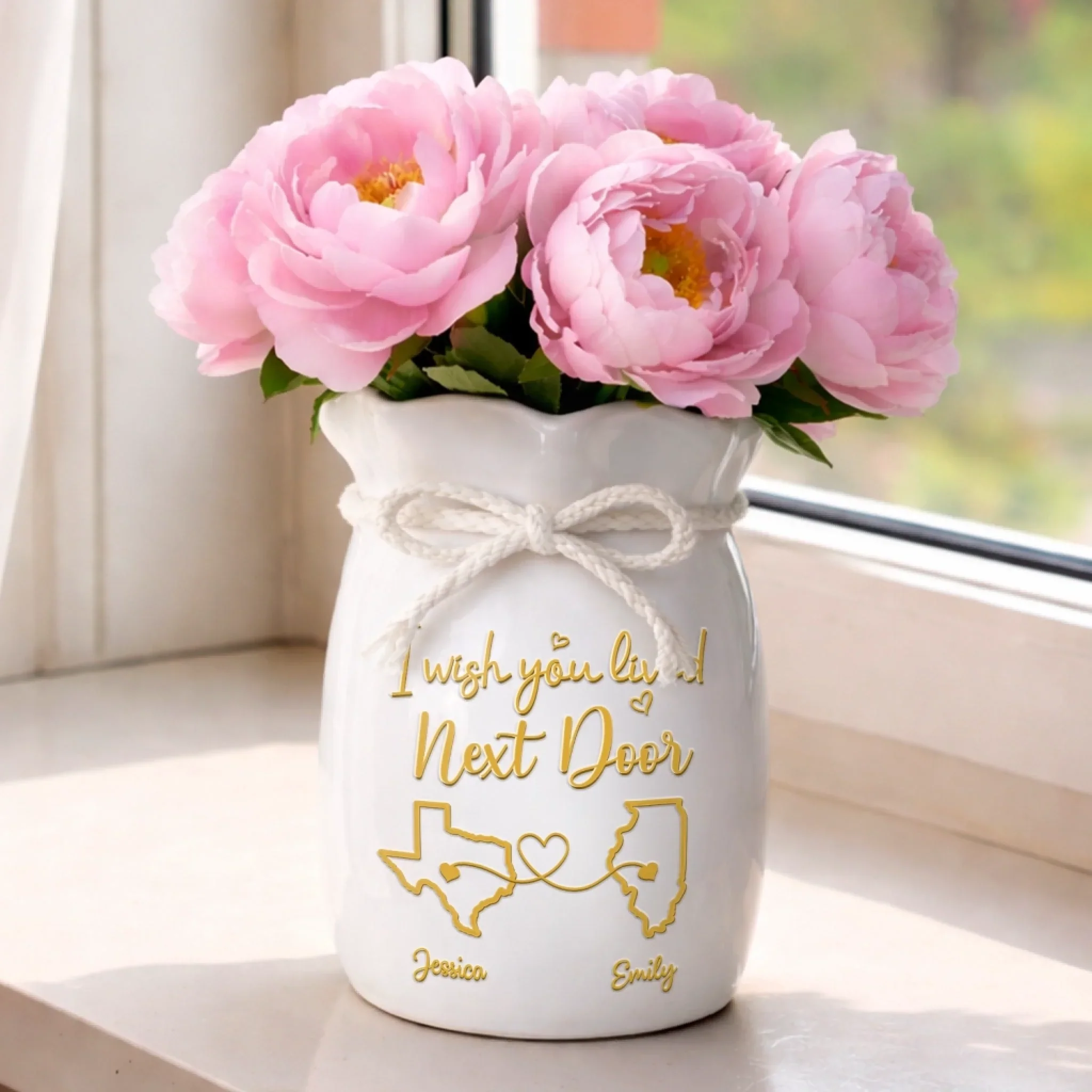 Custom Long Distance Flower Vase With Ribbon - Personalized Best Friend Birthday Gifts For Women, Besties, Sisters, BFF - Wish You Lived Next Door - Image 3