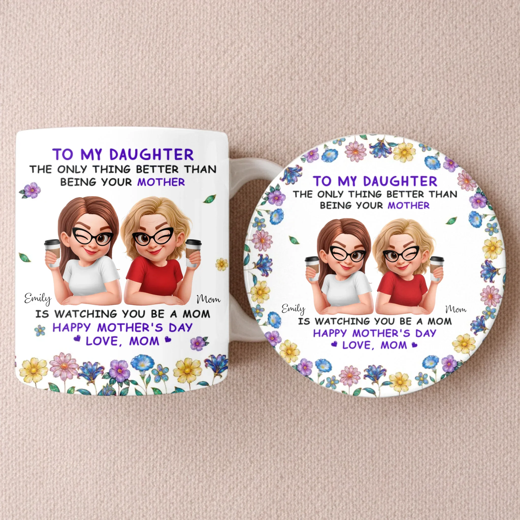 Custom Mug And Coaster Set - Personalized Mother's Day Birthday Gifts For Daughter - Like Mother, Like Daughter - Image 2