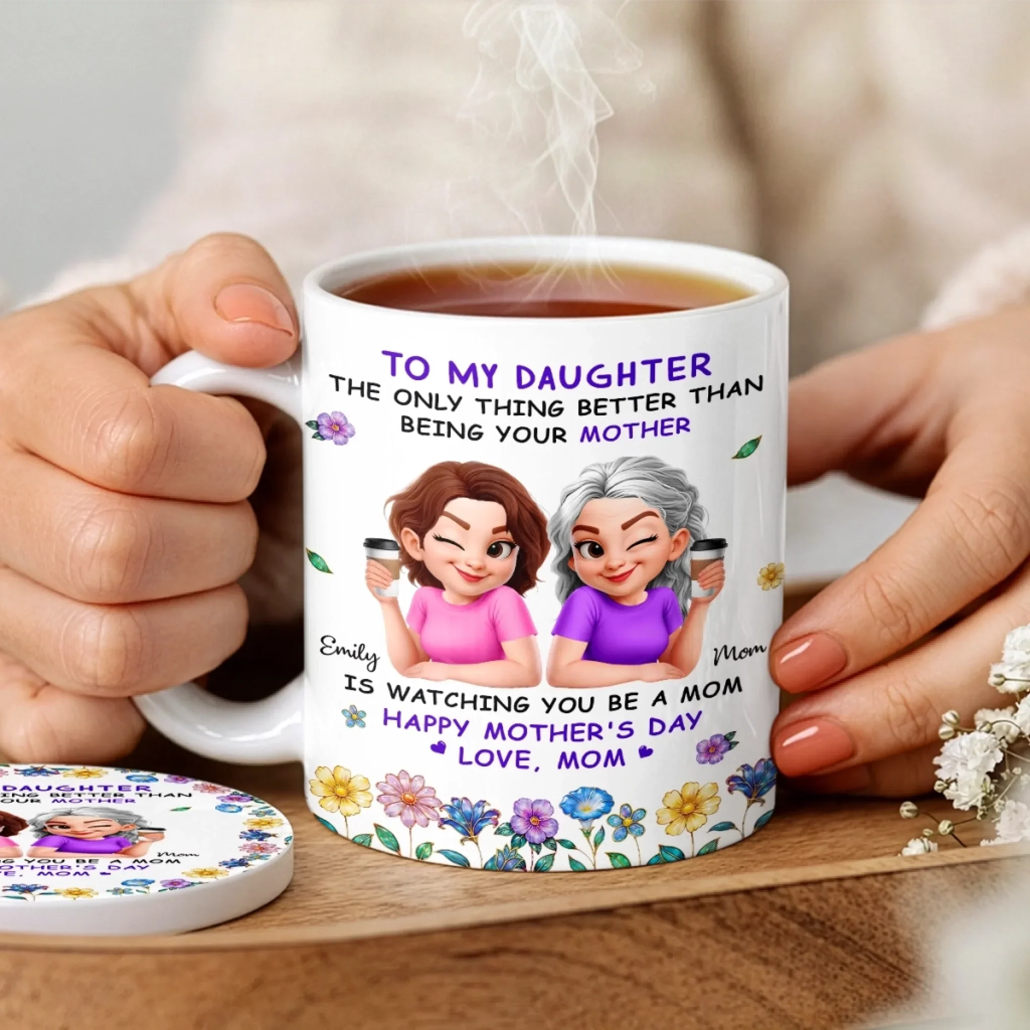 Custom Mug And Coaster Set - Personalized Mother's Day Birthday Gifts For Daughter - Like Mother, Like Daughter - Image 5