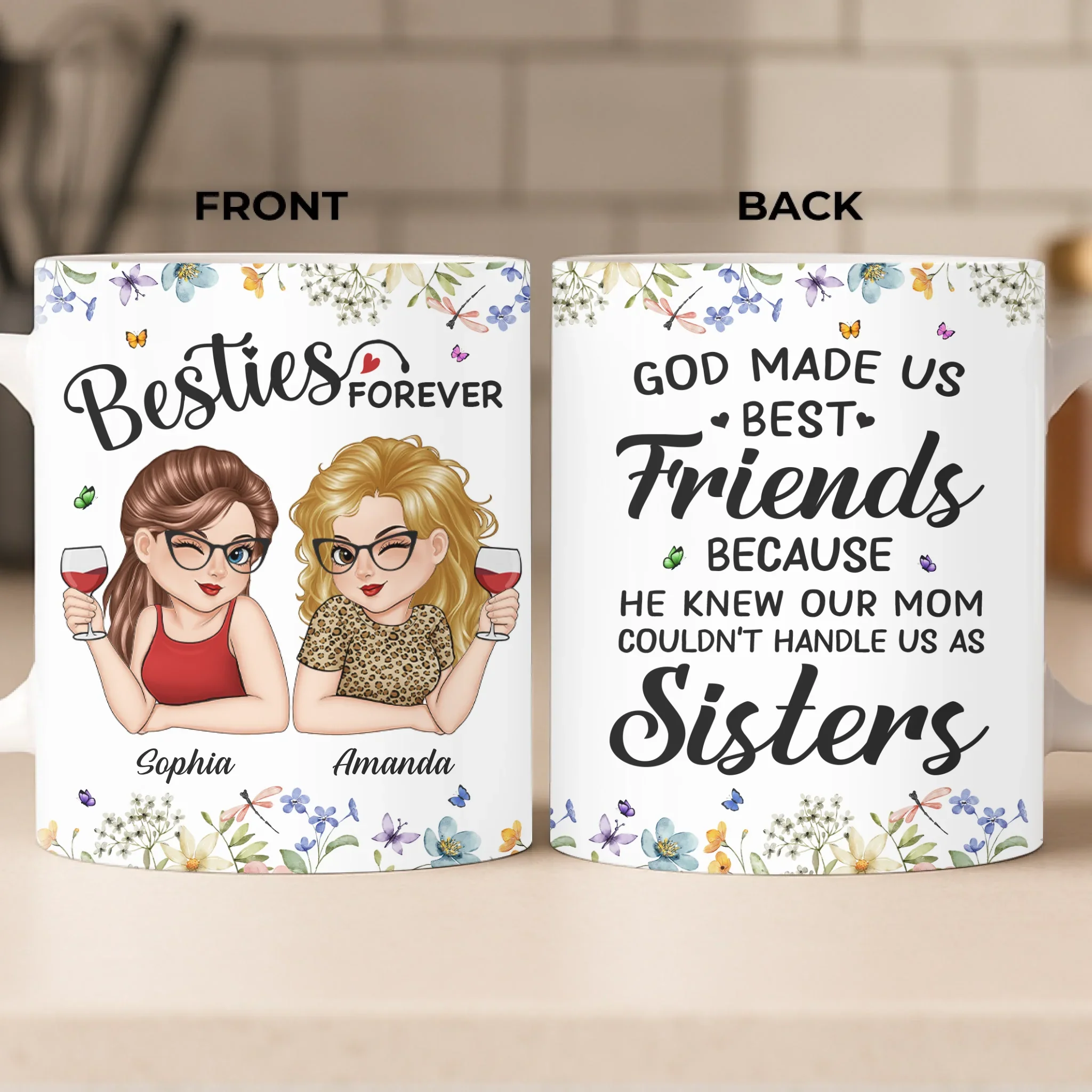 Custom Mug - Personalized Best Friend Birthday Gifts For Women, Besties, Sisters, BFF - Giggles Secrets Forever Friends - Image 3