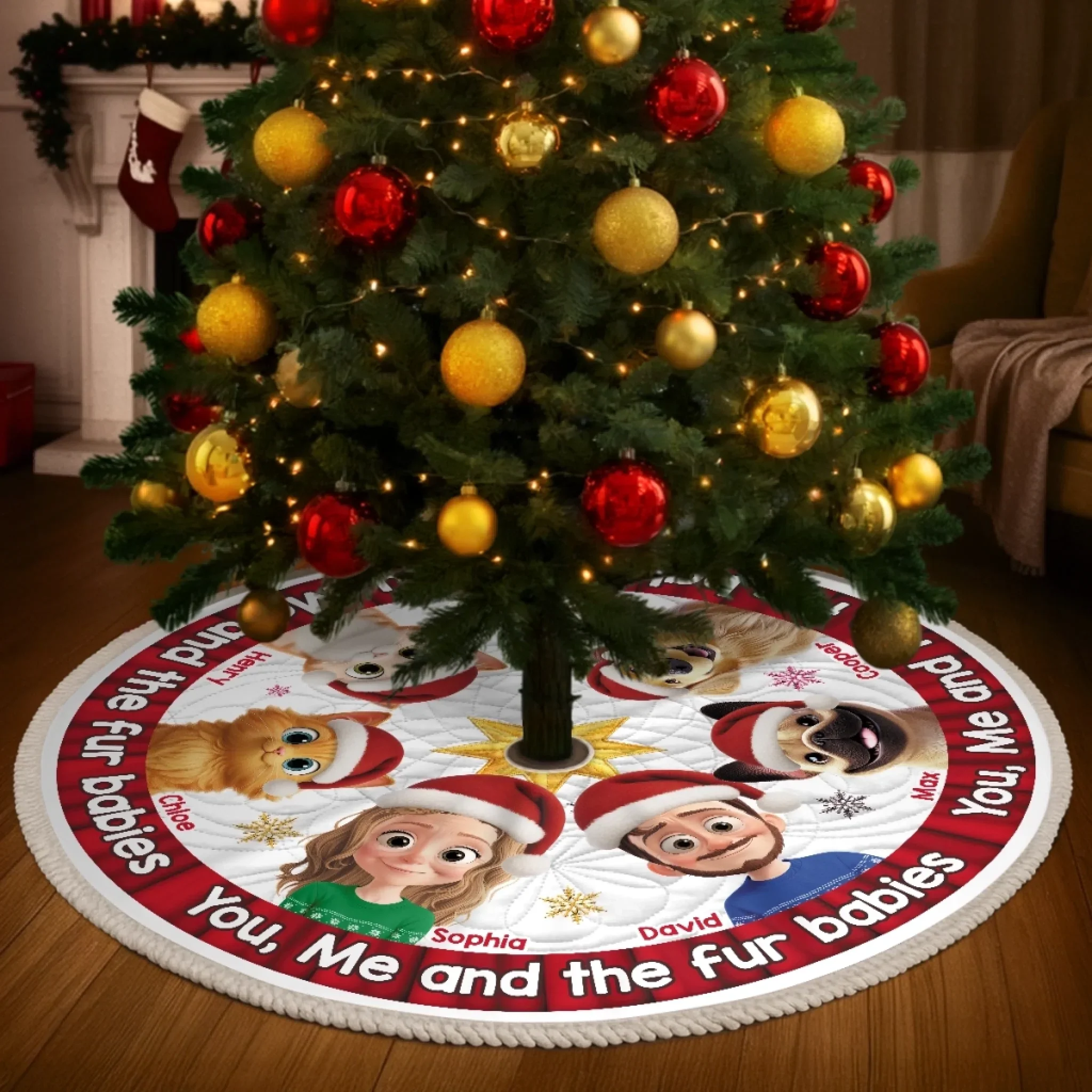 Custom Tree Skirt - Personalized Anniversary Christmas Wedding Gifts For Husband And Wife, Dog Cat Lovers - You, Me And Our Perfectly Pawsome Life - Image 4