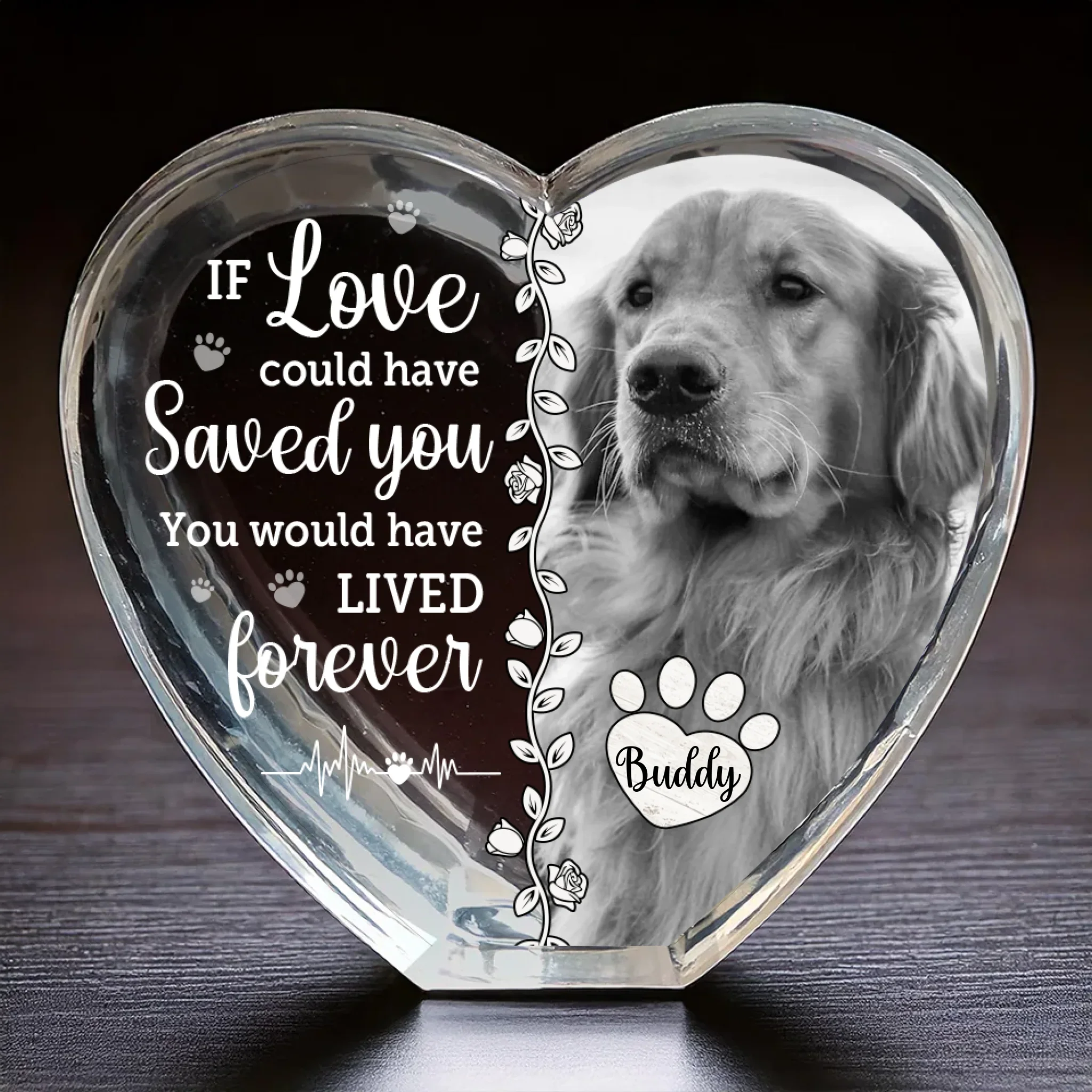Custom Photo 3D Crystal Heart Shaped - Personalized Pet Memorial Sympathy Gifts For Dogs, Cats - Furever Loved And Missed - Image 2