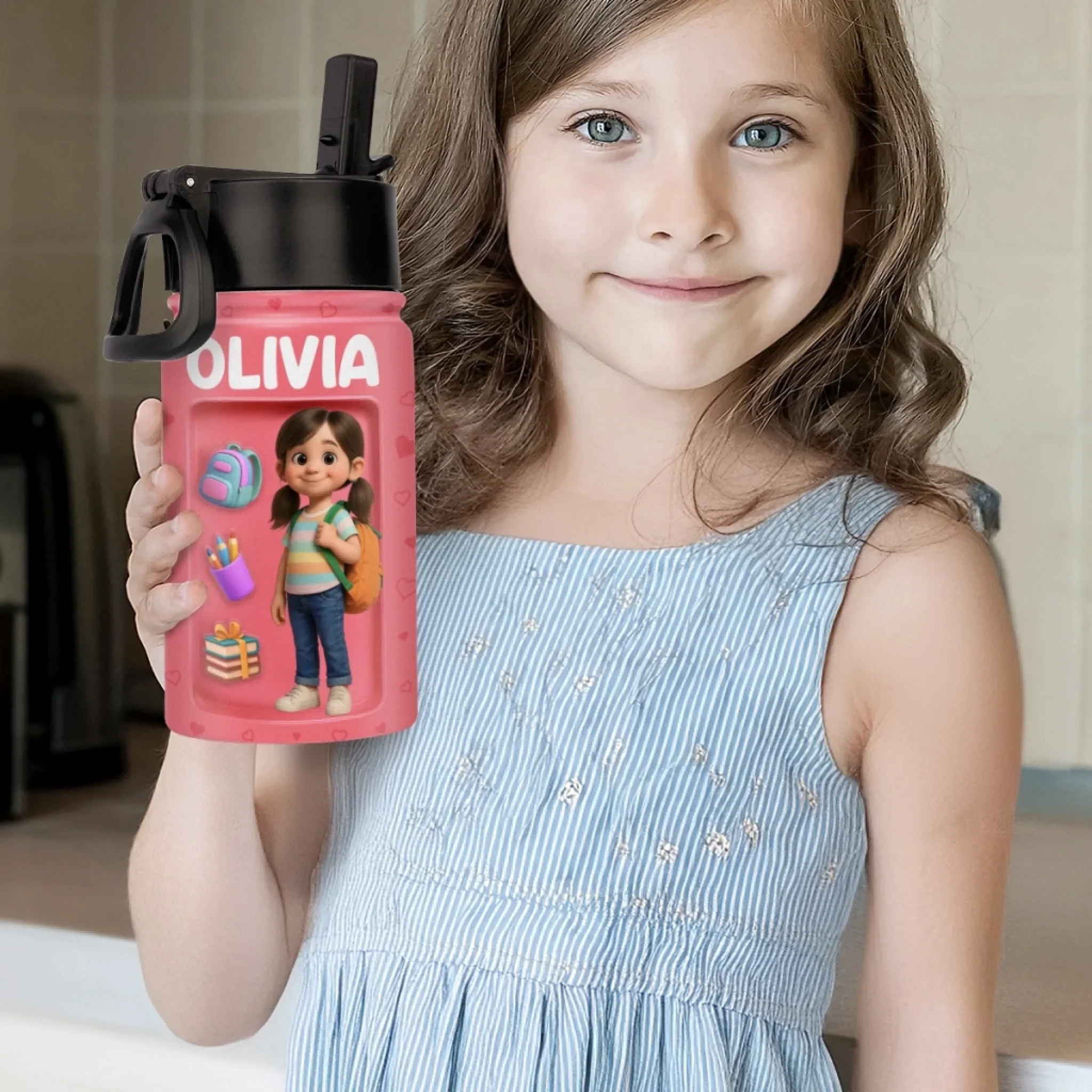 Custom Photo 3D Inflated Effect Printed Kids Water Bottle - Personalized Back To School Gifts For Kids - Fuel Your Bright Young Mind - Image 6