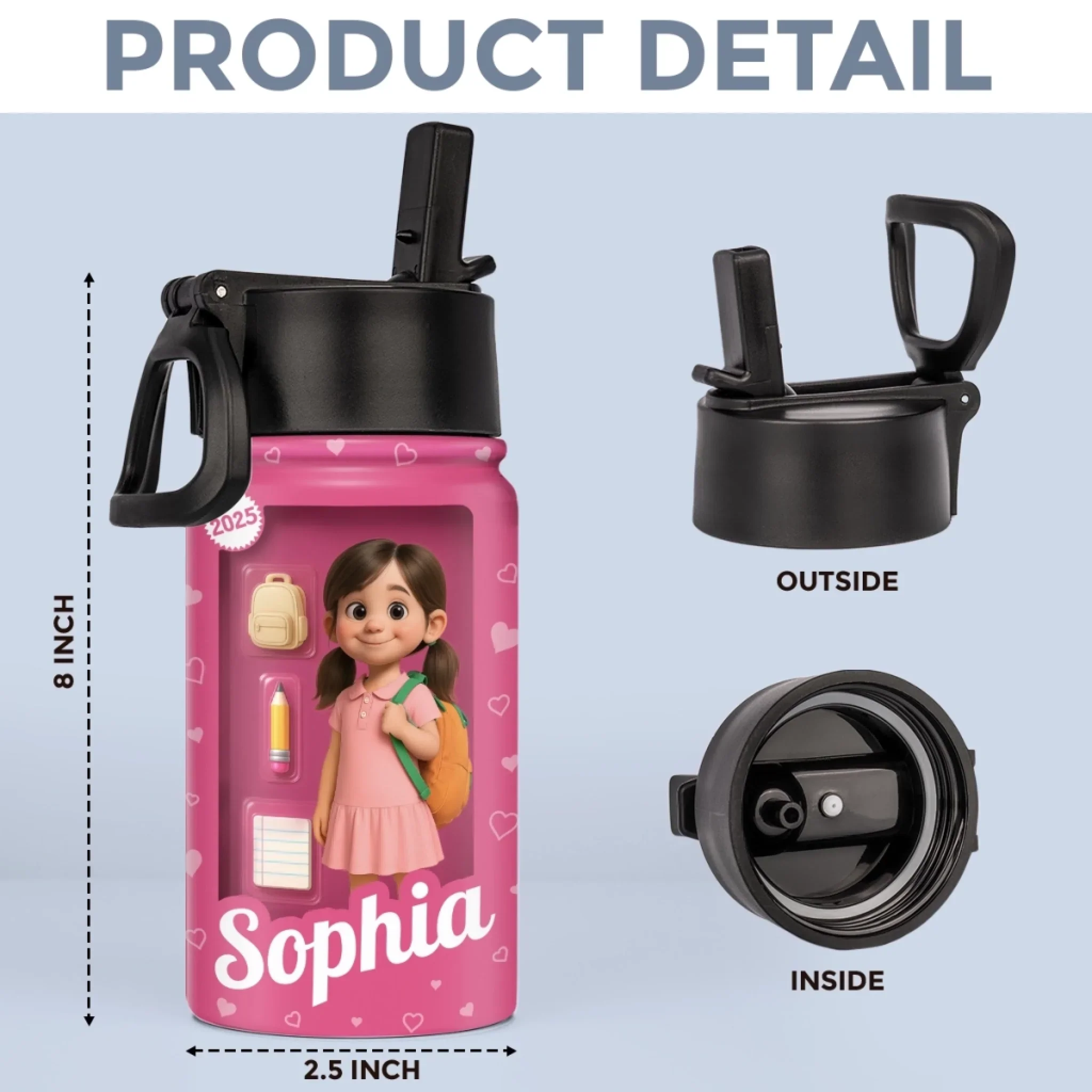 Custom Photo 3D Inflated Effect Printed Kids Water Bottle - Personalized Back To School Gifts For Kids - Let’s Make This School Year Magical - Image 7