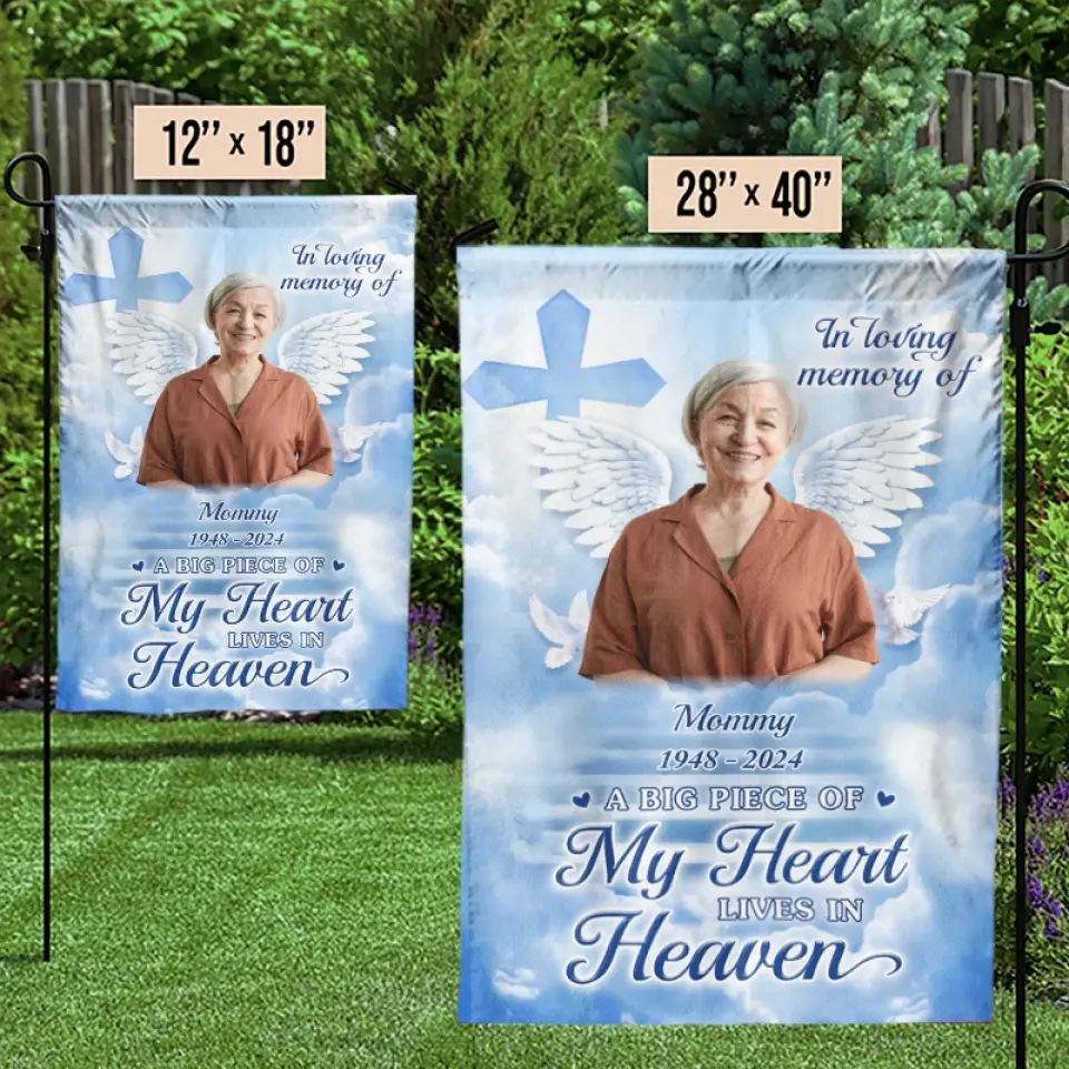 Custom Photo A Big Piece Of My Heart Lives In Heaven - Memorial Personalized Custom Flag - Sympathy Gift For Family Members - Image 3